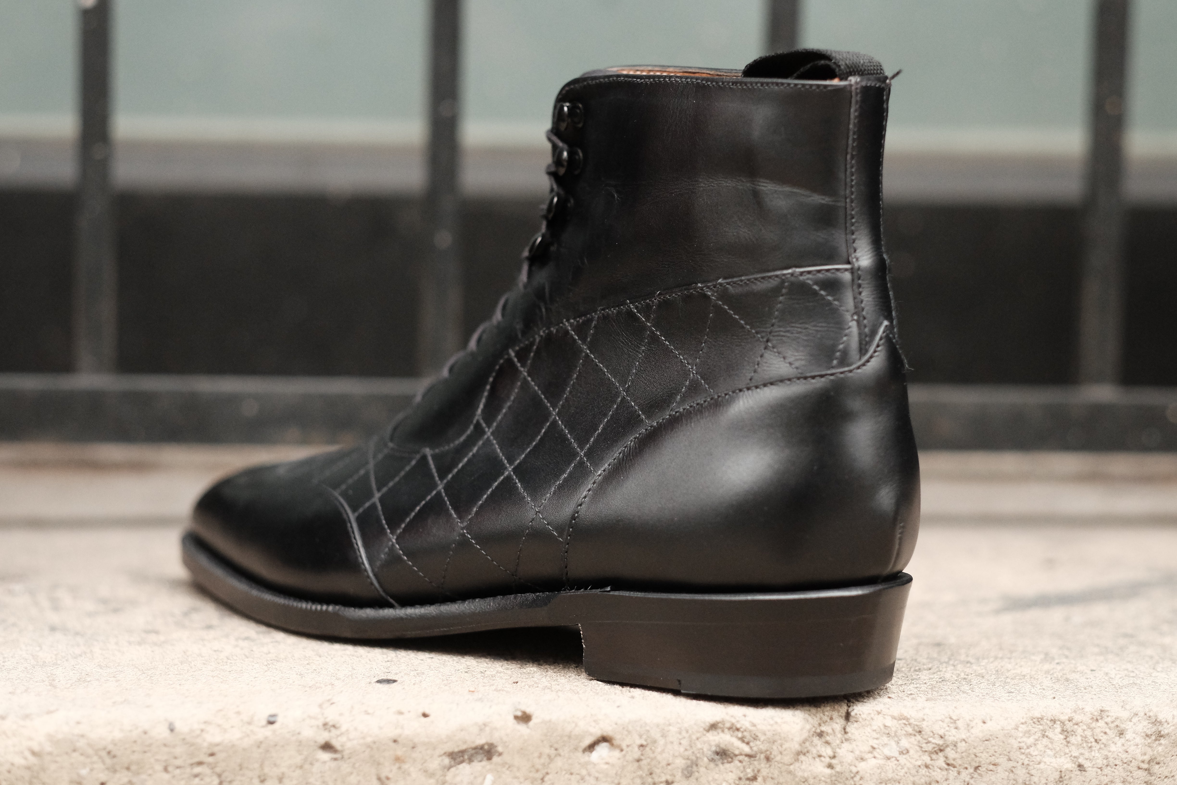 Pinehurst - MTO - Black Calf / Quilted Black Calf - LPB Last - Single Leather Sole-Made To Order Lace Laceup Balmoral Boot Brogue-J.FitzPatrick Footwear