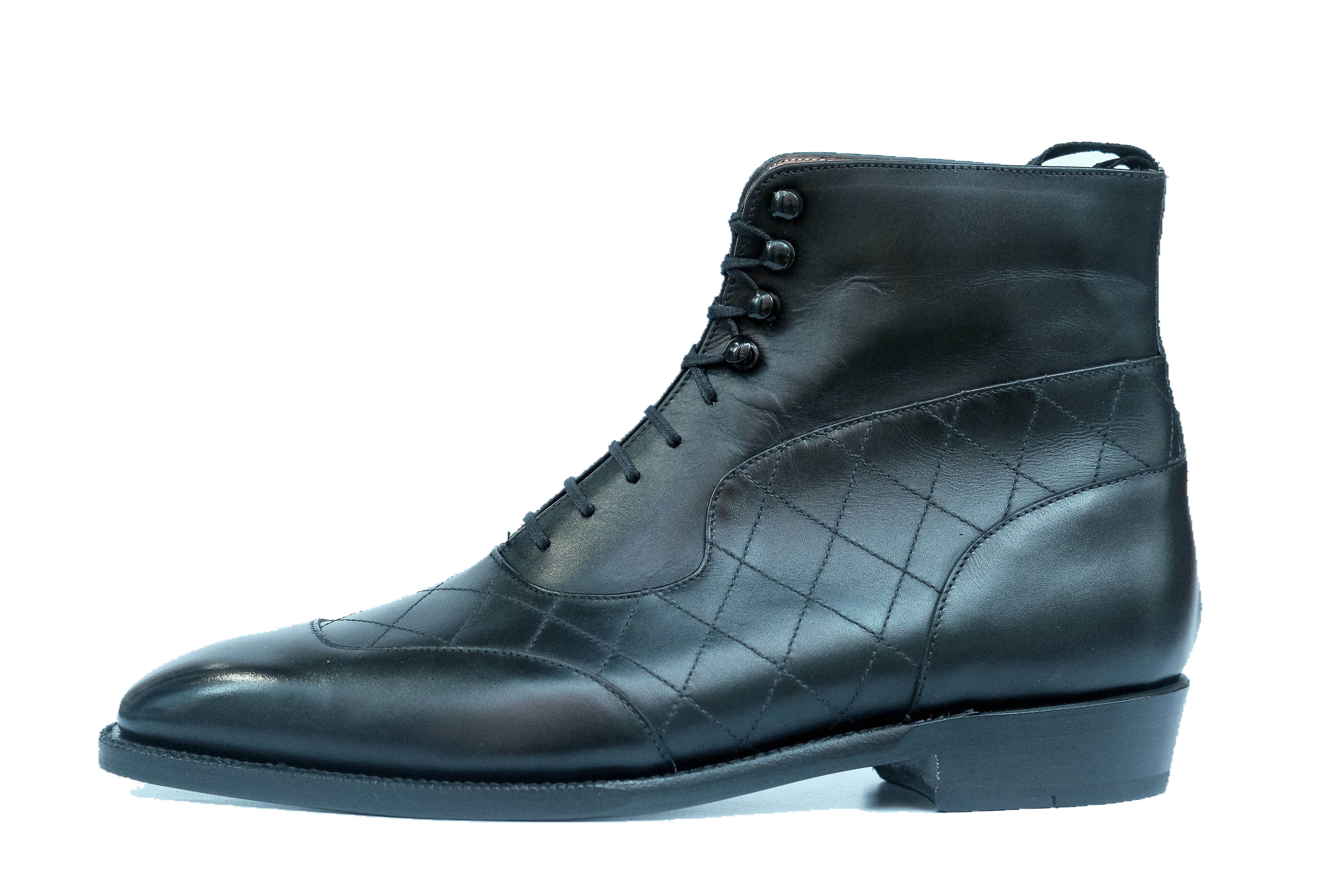 Pinehurst - MTO - Black Calf / Quilted Black Calf - LPB Last - Single Leather Sole-Made To Order Lace Laceup Balmoral Boot Brogue-J.FitzPatrick Footwear