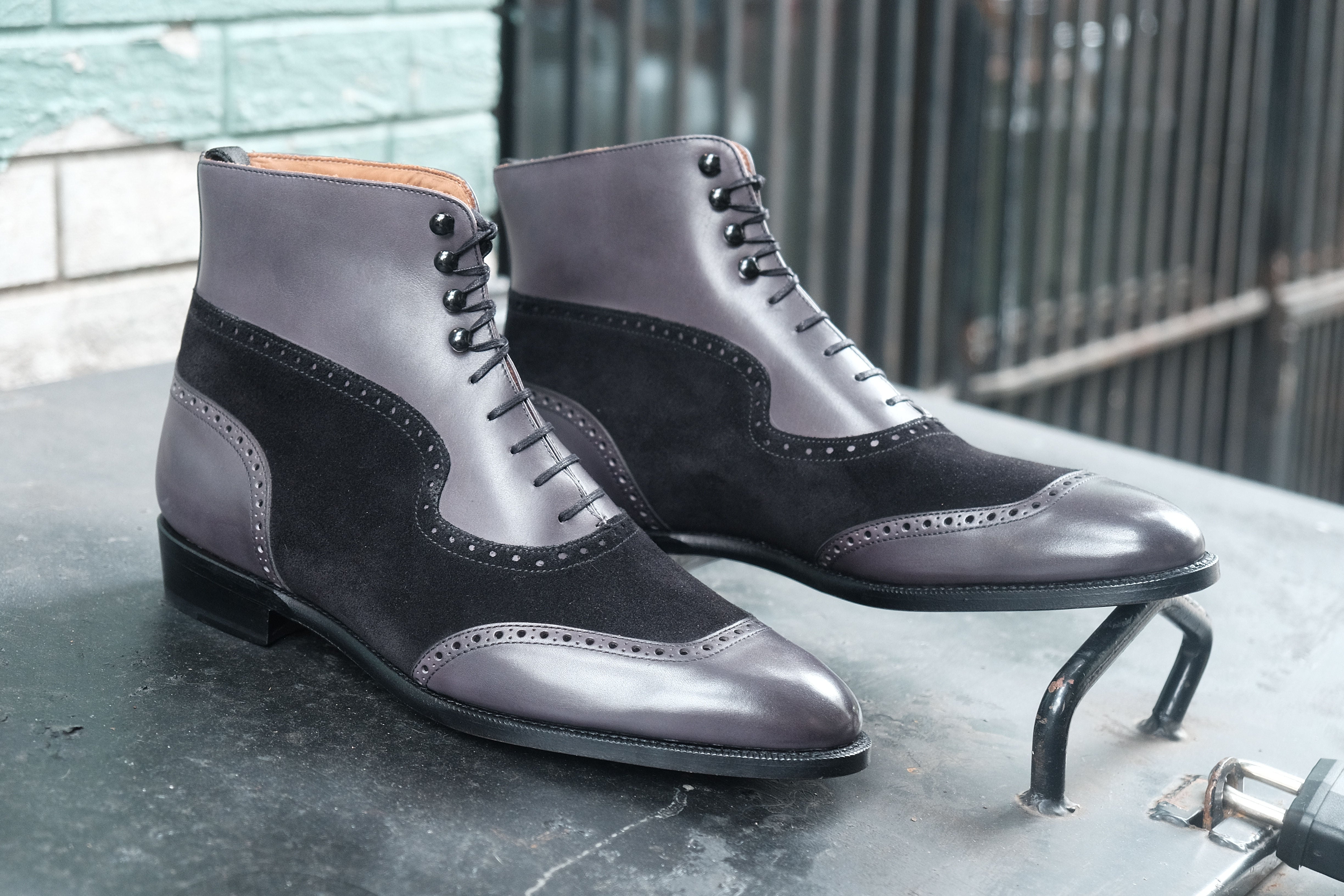 Pinehurst - MTO - Shaded Grey Calf / Black Suede - TMG Last - Single Leather Sole-Made To Order Lace Laceup Balmoral Boot Brogue-J.FitzPatrick Footwear