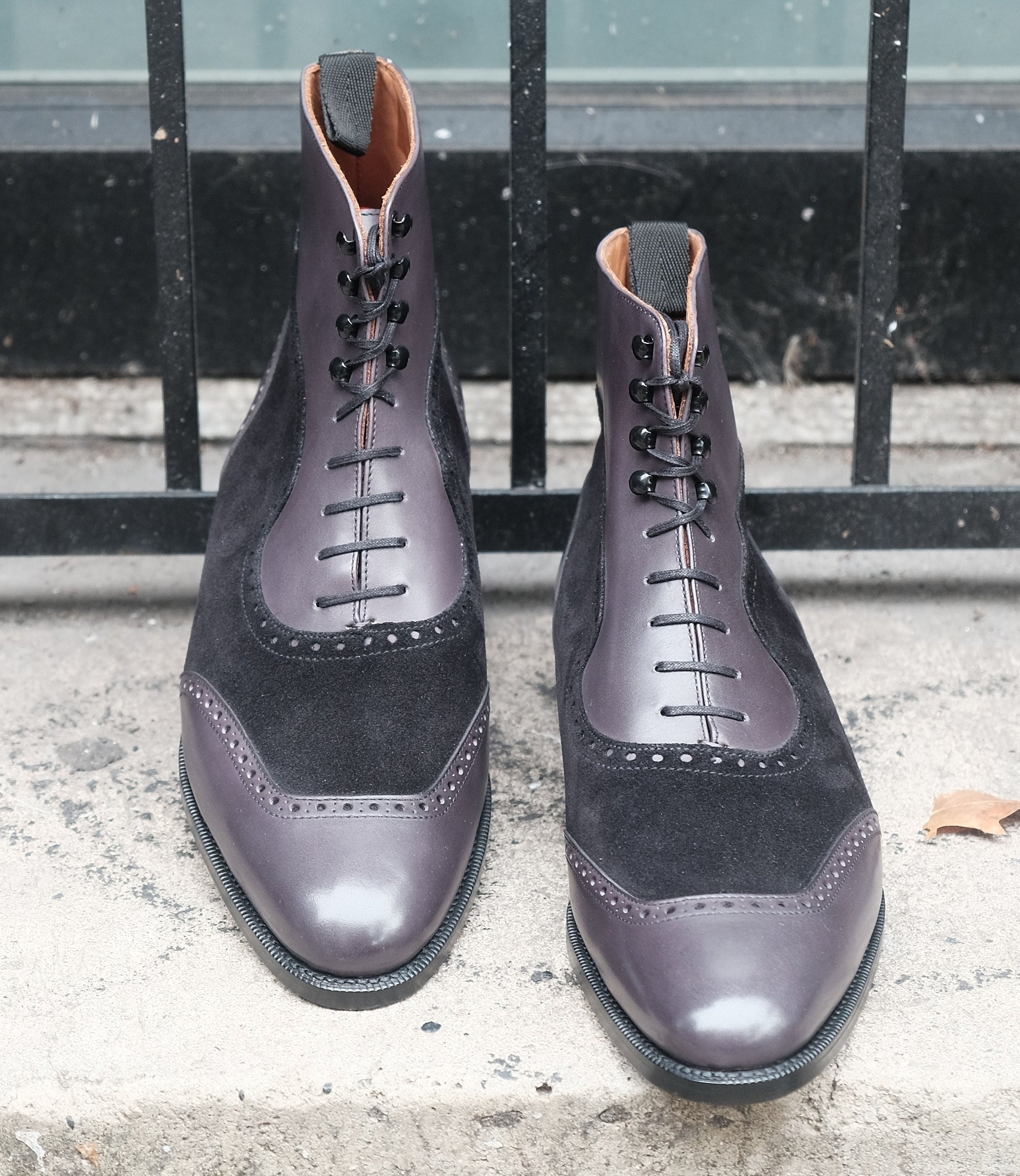 Pinehurst - MTO - Shaded Grey Calf / Black Suede - TMG Last - Single Leather Sole-Made To Order Lace Laceup Balmoral Boot Brogue-J.FitzPatrick Footwear