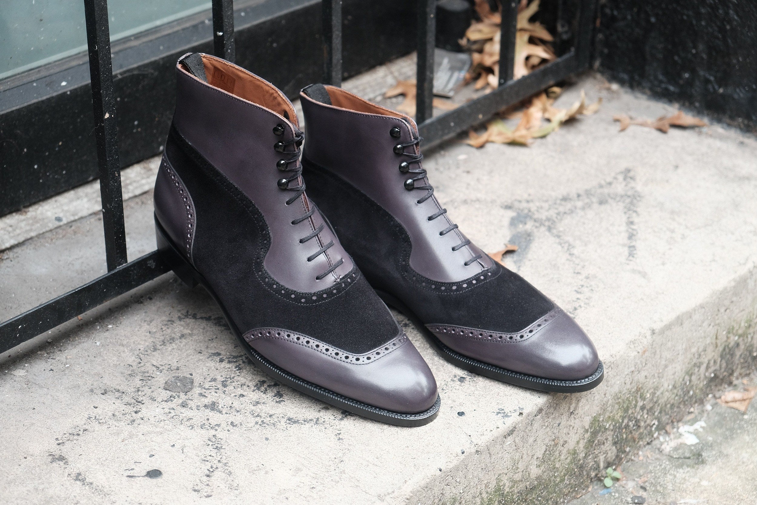 Pinehurst - MTO - Shaded Grey Calf / Black Suede - TMG Last - Single Leather Sole-Made To Order Lace Laceup Balmoral Boot Brogue-J.FitzPatrick Footwear
