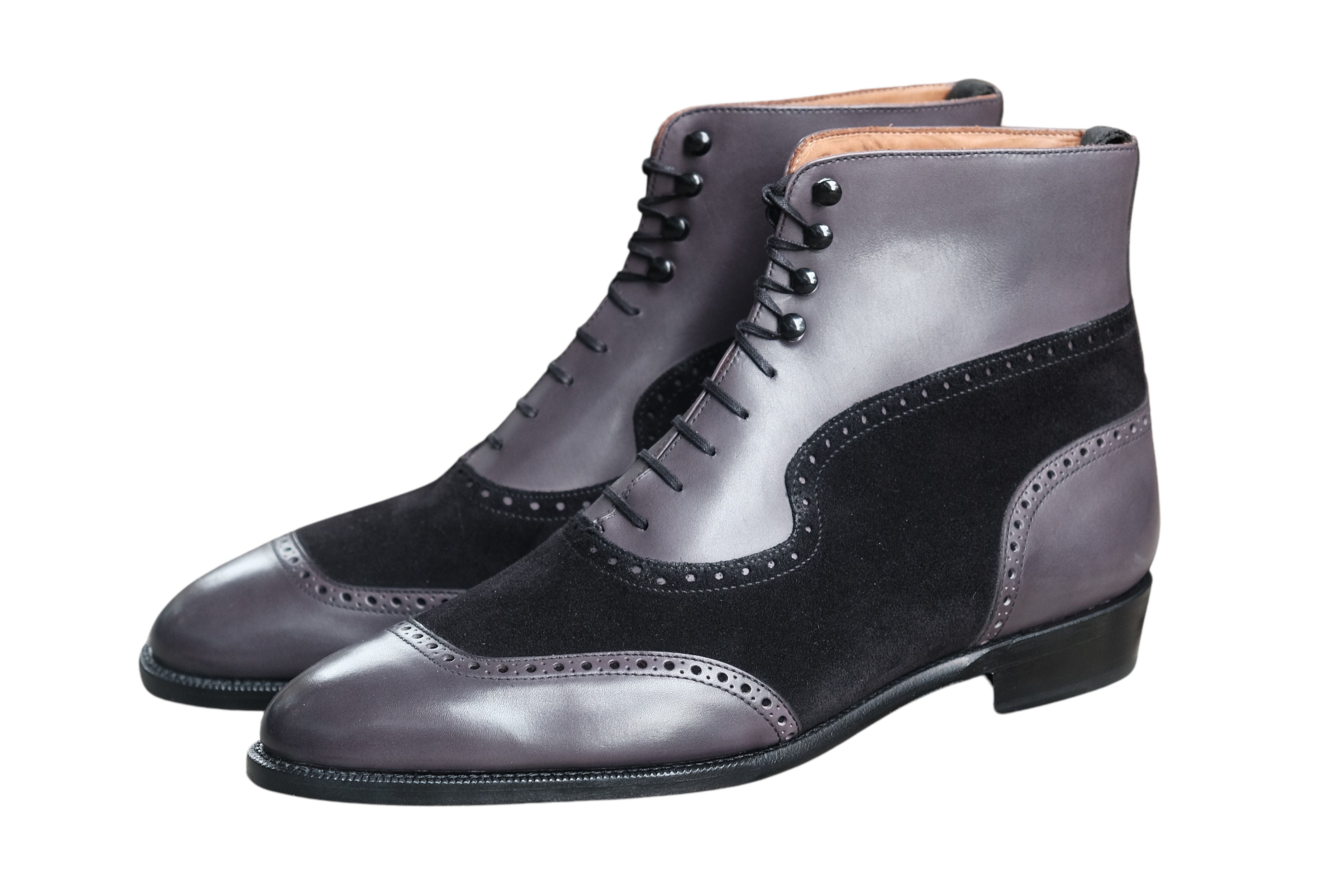 Pinehurst - MTO - Shaded Grey Calf / Black Suede - TMG Last - Single Leather Sole-Made To Order Lace Laceup Balmoral Boot Brogue-J.FitzPatrick Footwear