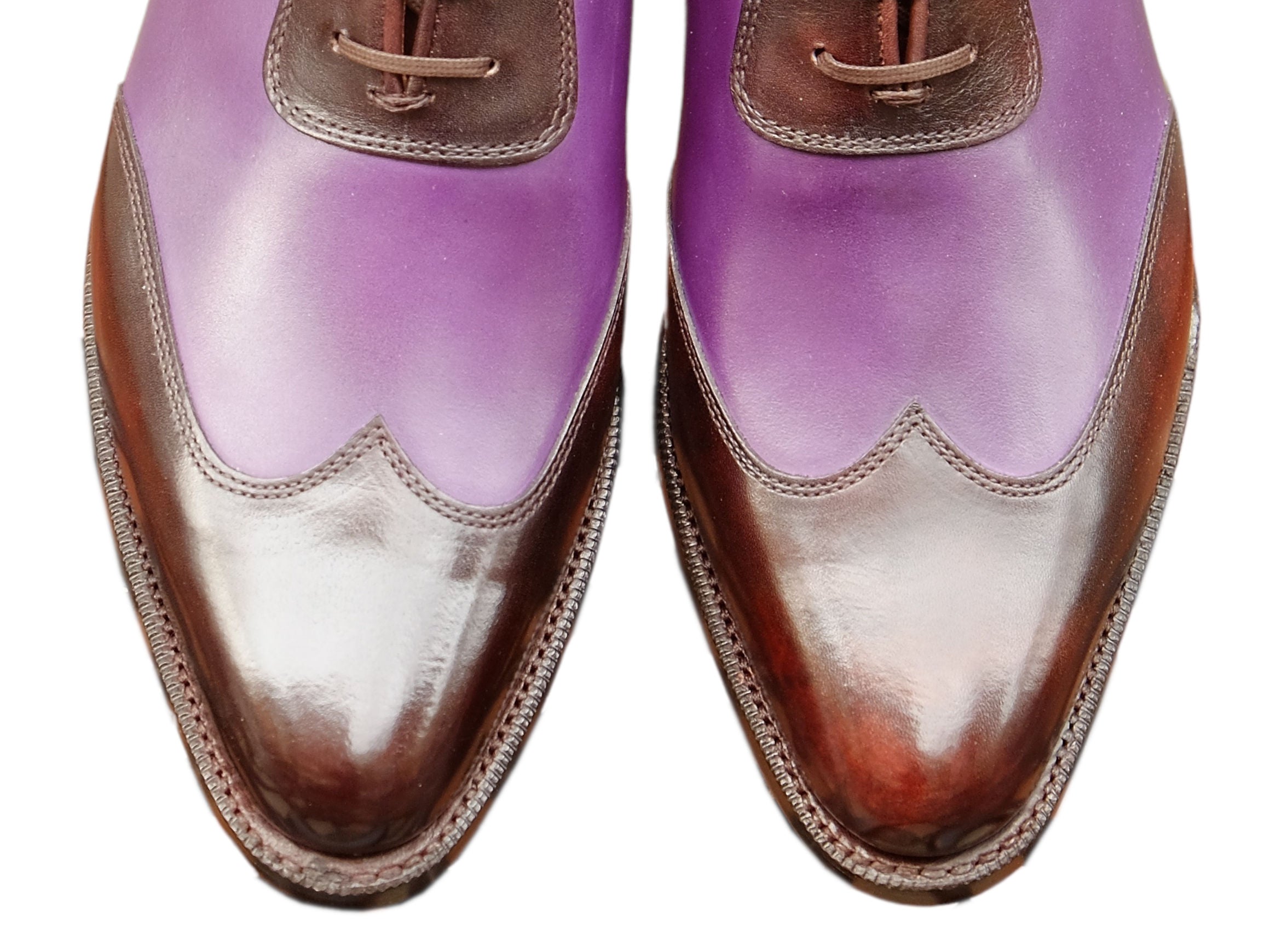 Rainier - MTO - Dark Brown Museum Calf / Shaded Purple Calf - JKF Last - Single Leather Sole-Made To Order Austerity Brogue Adelaide Oxfords-J.FitzPatrick Footwear