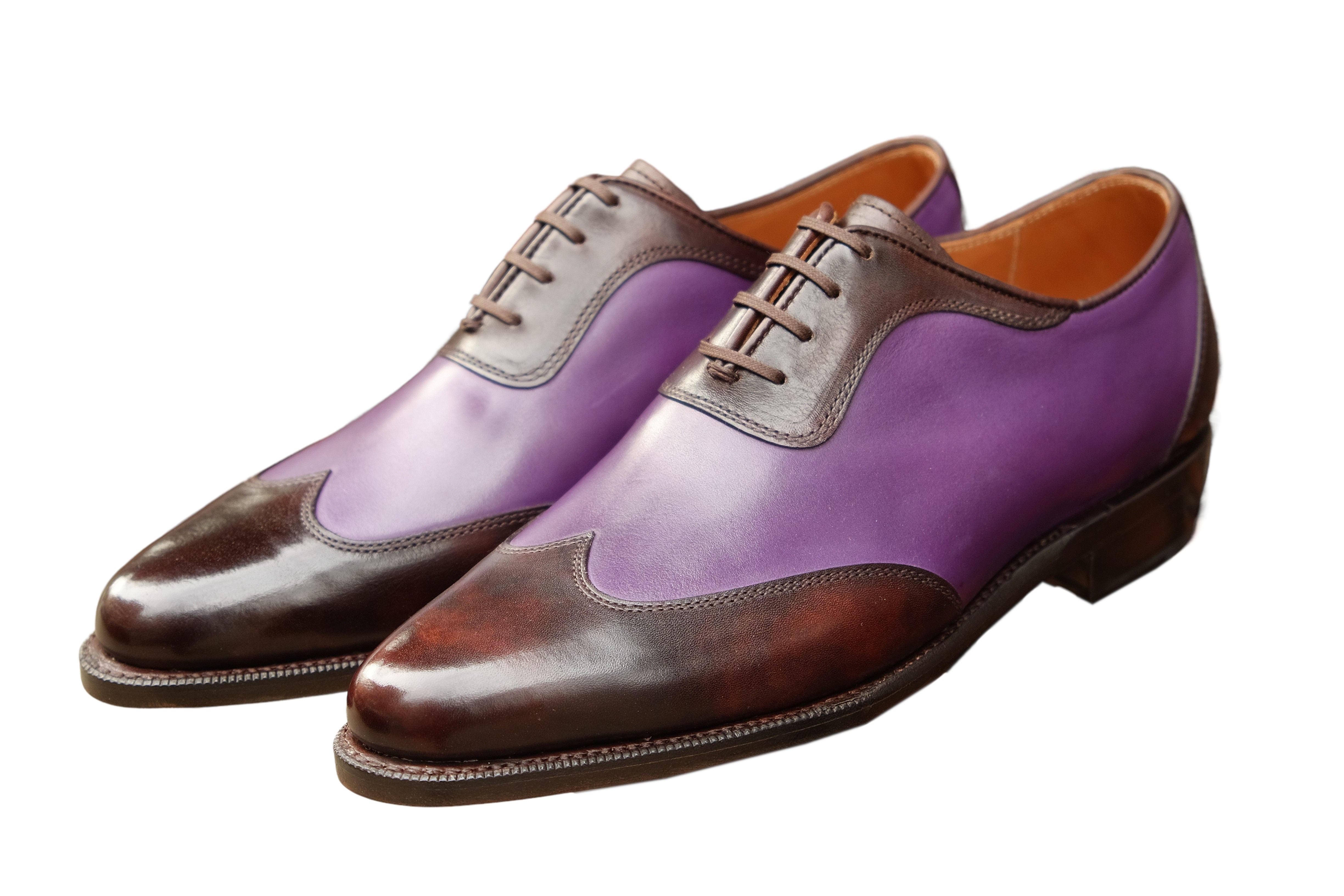 Rainier - MTO - Dark Brown Museum Calf / Shaded Purple Calf - JKF Last - Single Leather Sole-Made To Order Austerity Brogue Adelaide Oxfords-J.FitzPatrick Footwear