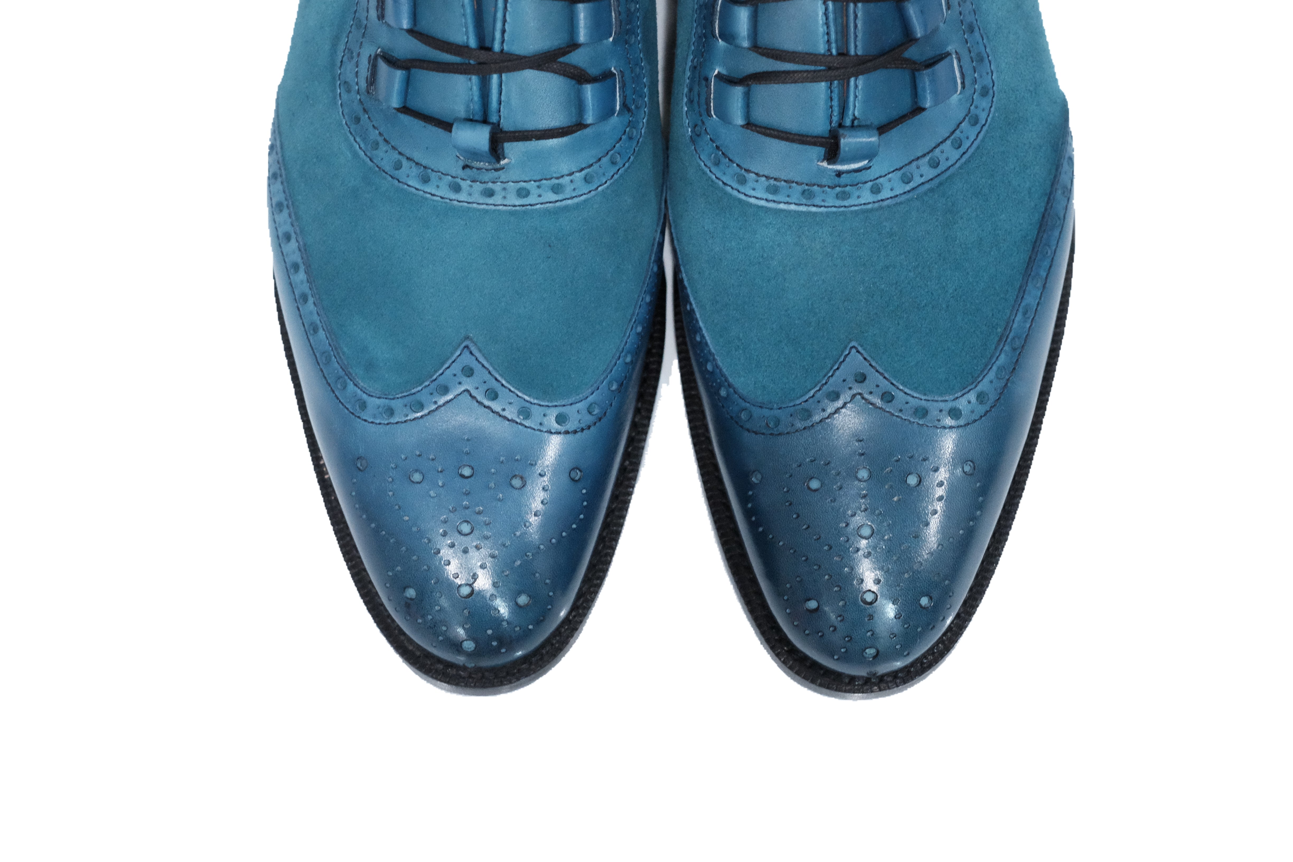 Russell Redux - MTO - Shaded Teal Calf / Teal Suede - TMG Last - Single Leather Sole-Made To Order Wingtip Brogue Ghillie Oxfords-J.FitzPatrick Footwear