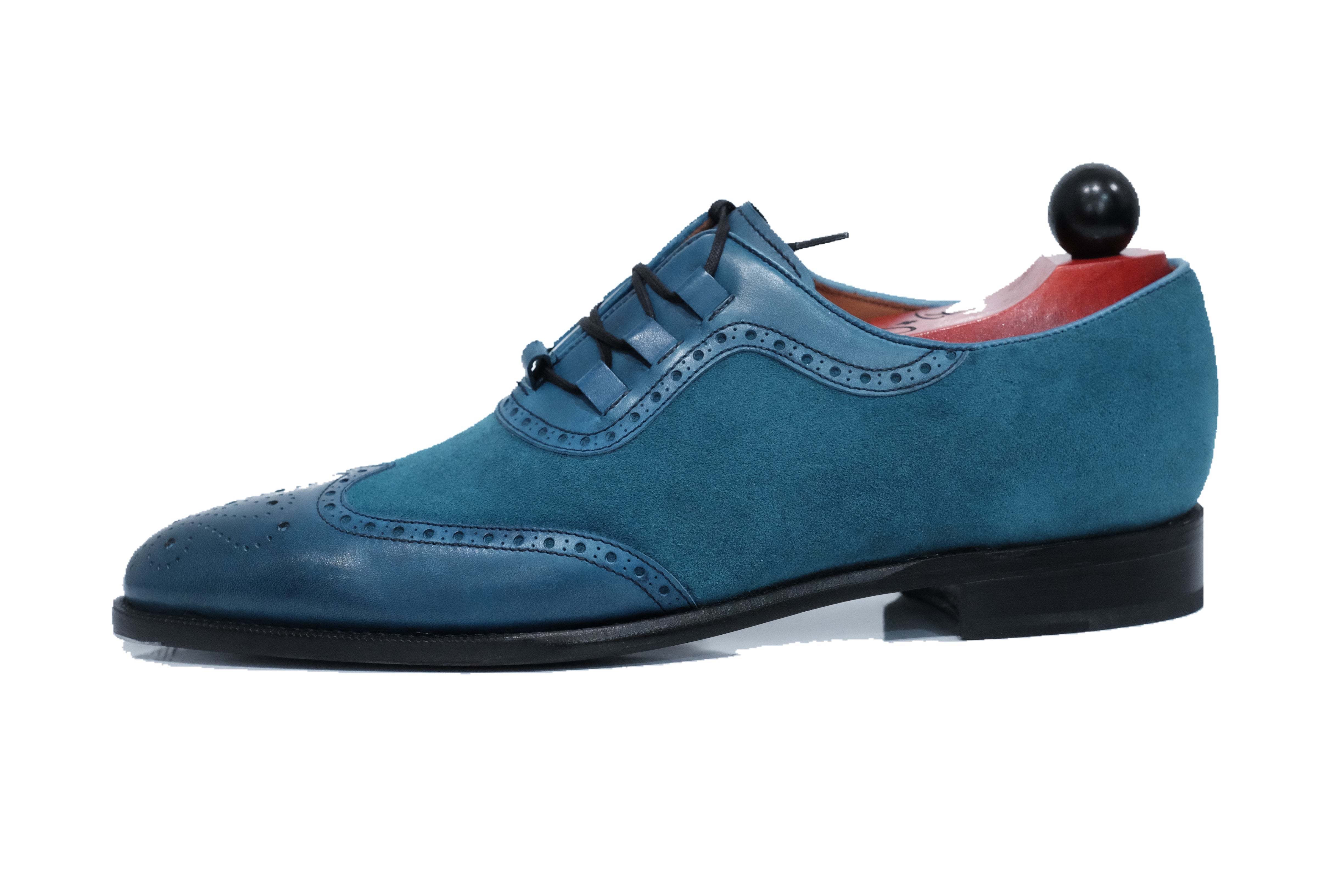 Russell Redux - MTO - Shaded Teal Calf / Teal Suede - TMG Last - Single Leather Sole-Made To Order Wingtip Brogue Ghillie Oxfords-J.FitzPatrick Footwear