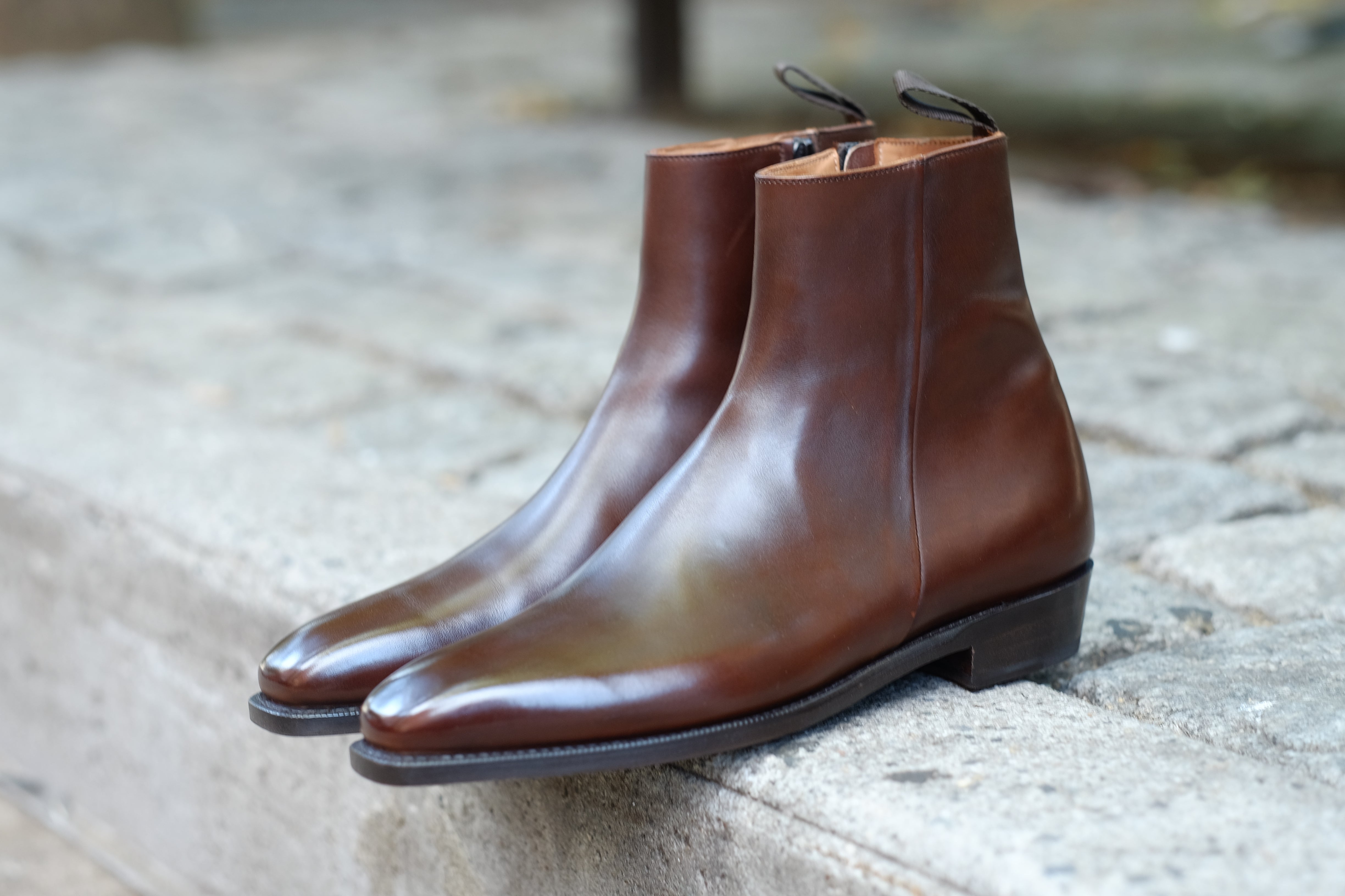 Southcenter - Dark Mahogany Calf-Zip Boots-J.FitzPatrick Footwear