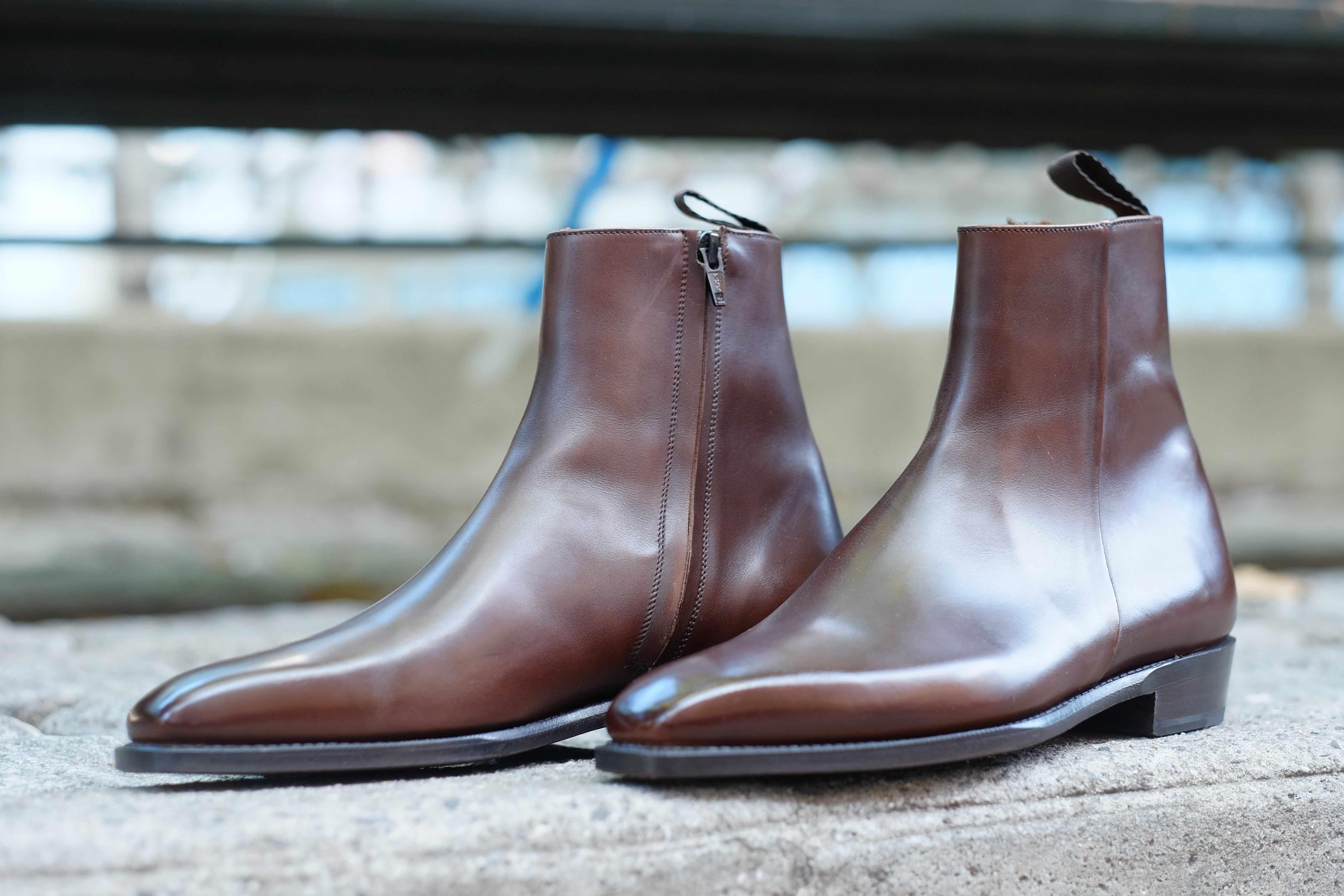Southcenter - Dark Mahogany Calf-Zip Boots-J.FitzPatrick Footwear