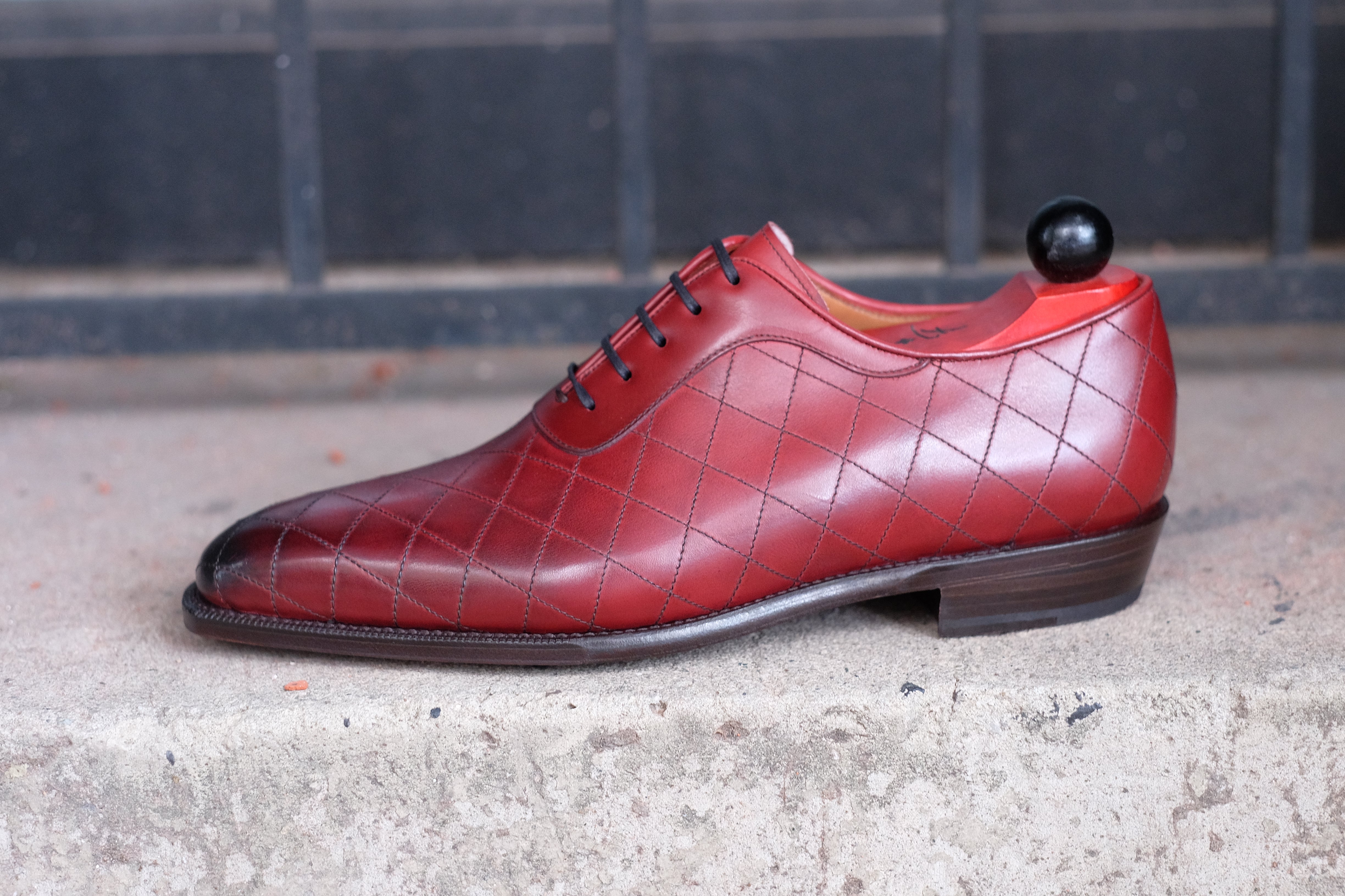 Spokane - MTO - Burnished Quilted Burgundy Calf - LPB Last - Single Leather Sole-Made To Order Quilted Adelaide Oxfords-J.FitzPatrick Footwear