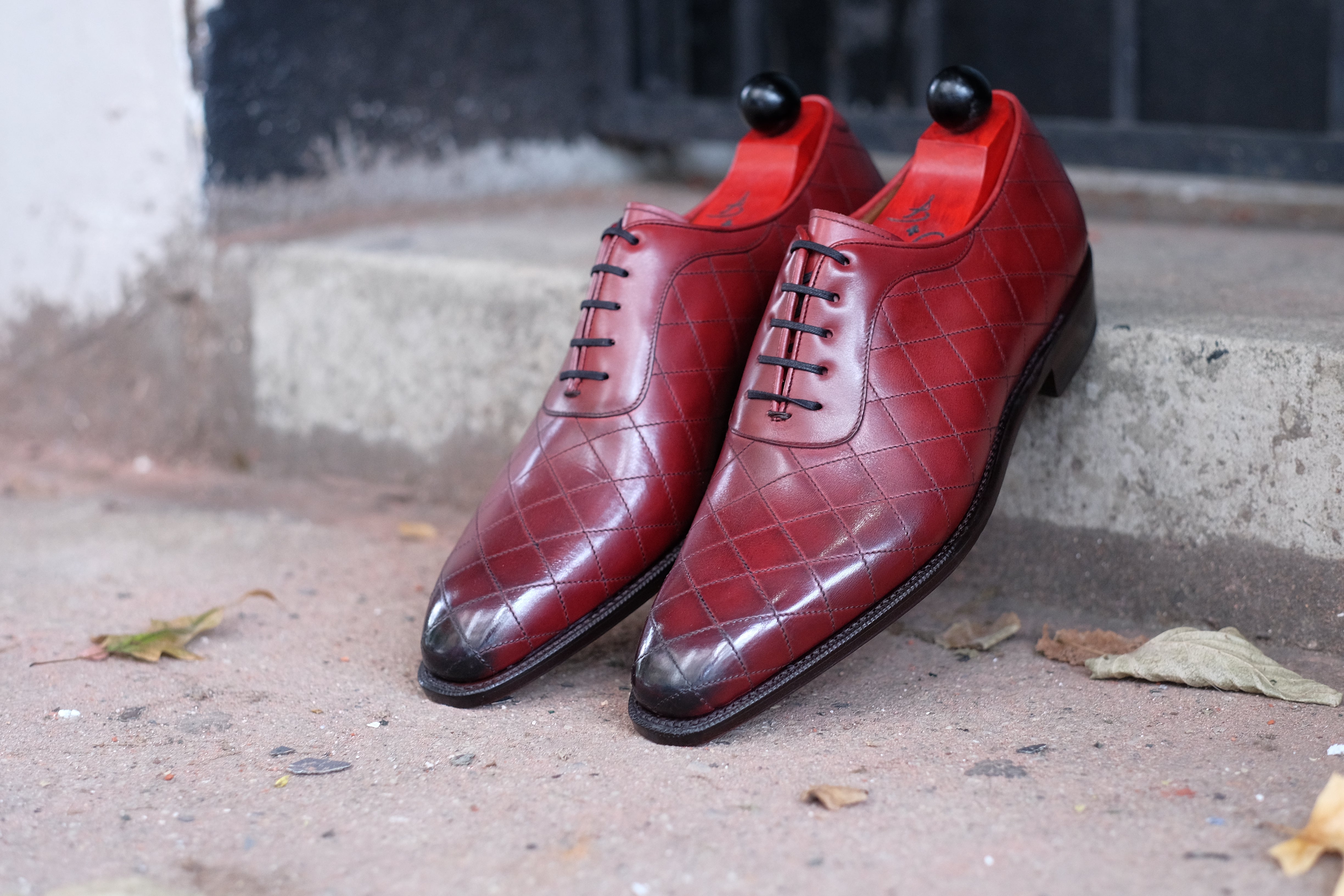 Spokane - MTO - Burnished Quilted Burgundy Calf - LPB Last - Single Leather Sole-Made To Order Quilted Adelaide Oxfords-J.FitzPatrick Footwear