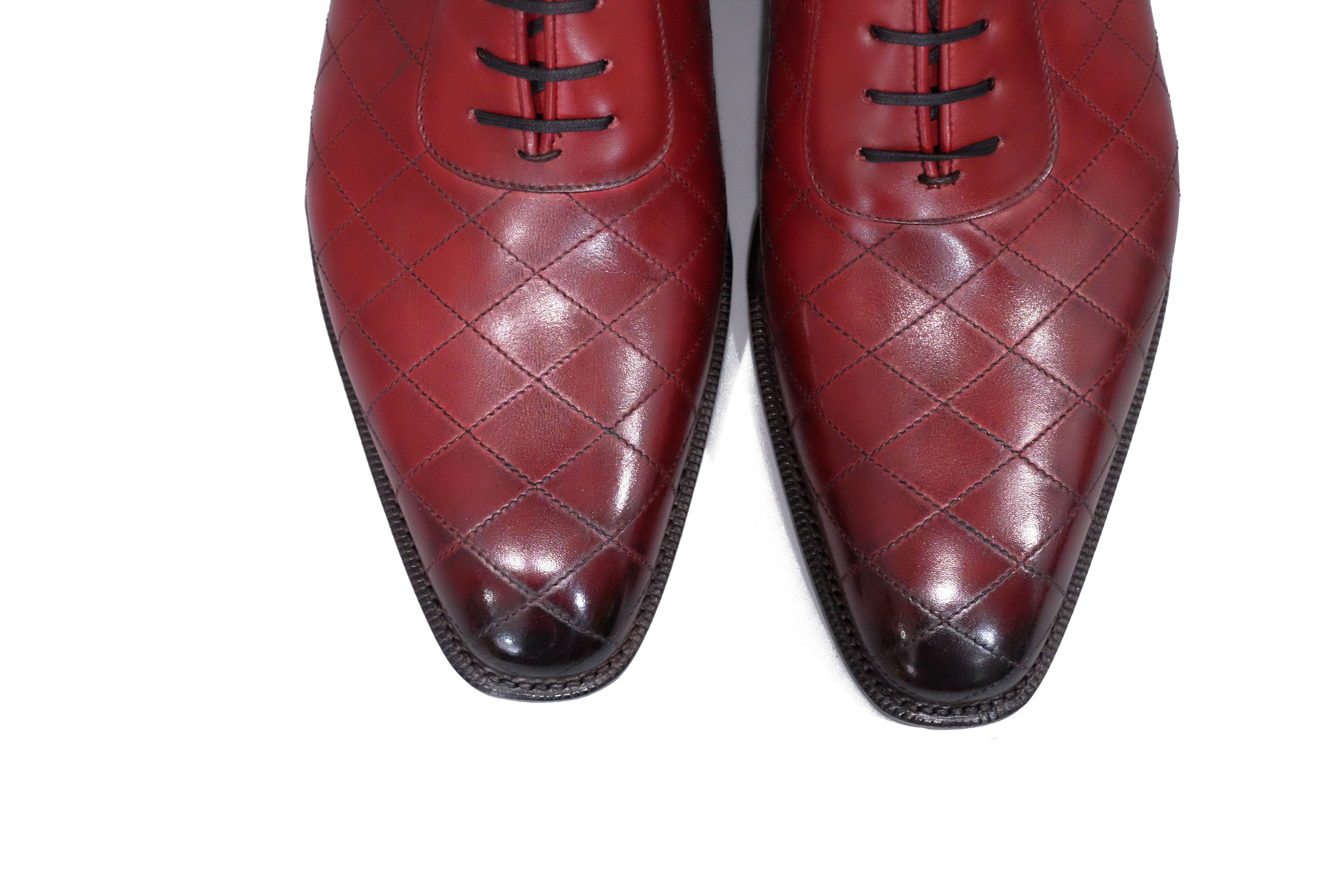 Spokane - MTO - Burnished Quilted Burgundy Calf - LPB Last - Single Leather Sole-Made To Order Quilted Adelaide Oxfords-J.FitzPatrick Footwear