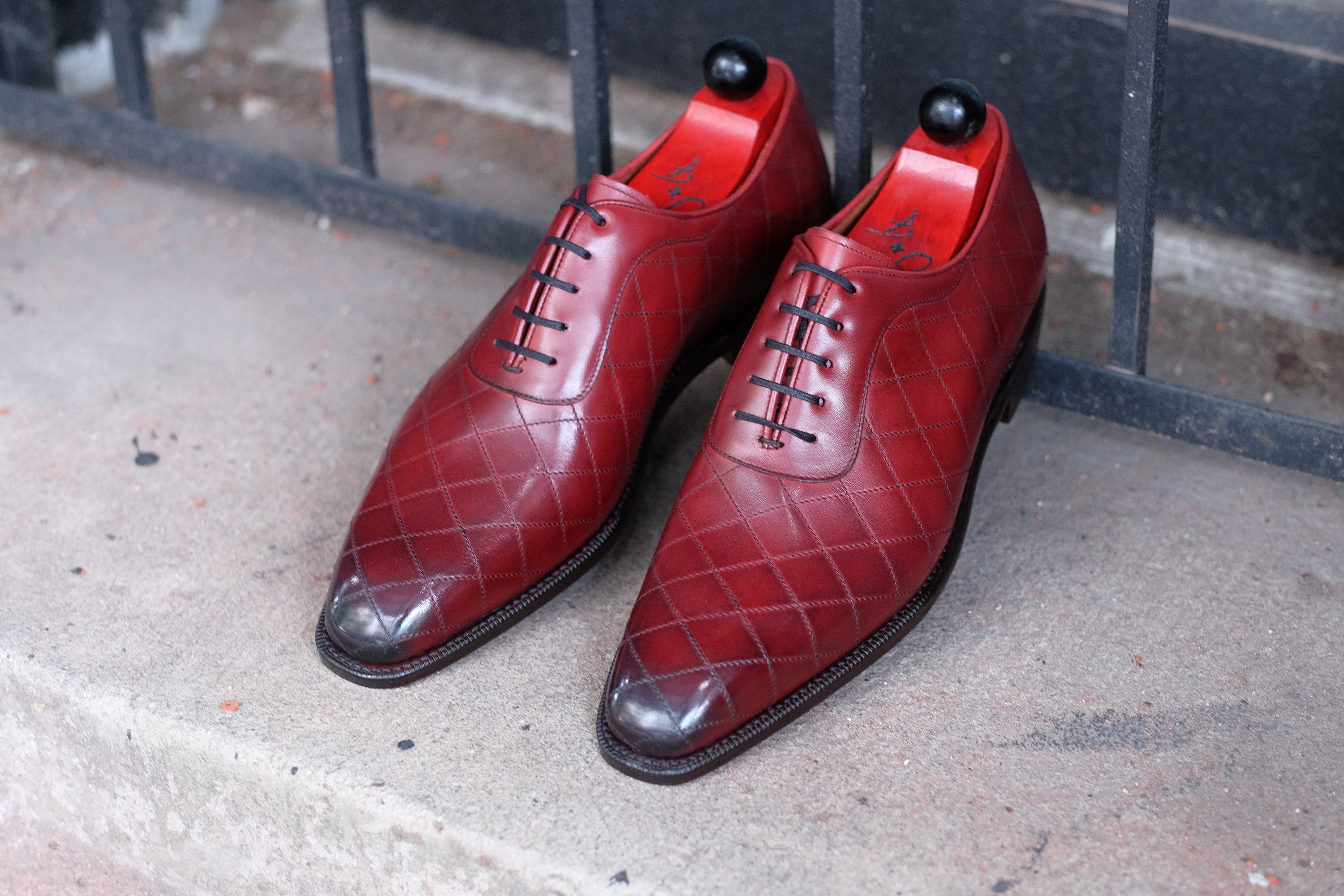 Spokane - MTO - Burnished Quilted Burgundy Calf - LPB Last - Single Leather Sole-Made To Order Quilted Adelaide Oxfords-J.FitzPatrick Footwear