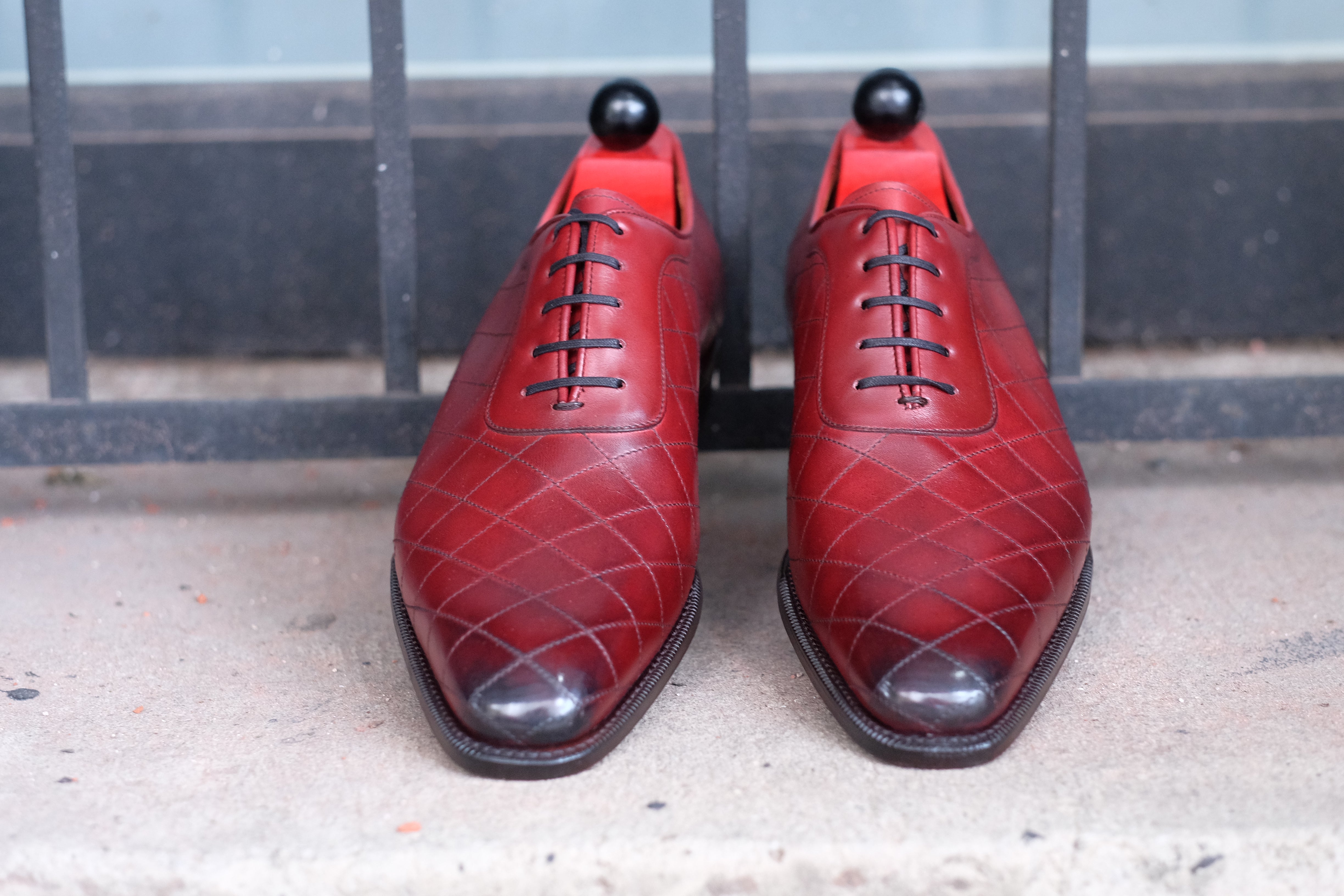 Spokane - MTO - Burnished Quilted Burgundy Calf - LPB Last - Single Leather Sole-Made To Order Quilted Adelaide Oxfords-J.FitzPatrick Footwear