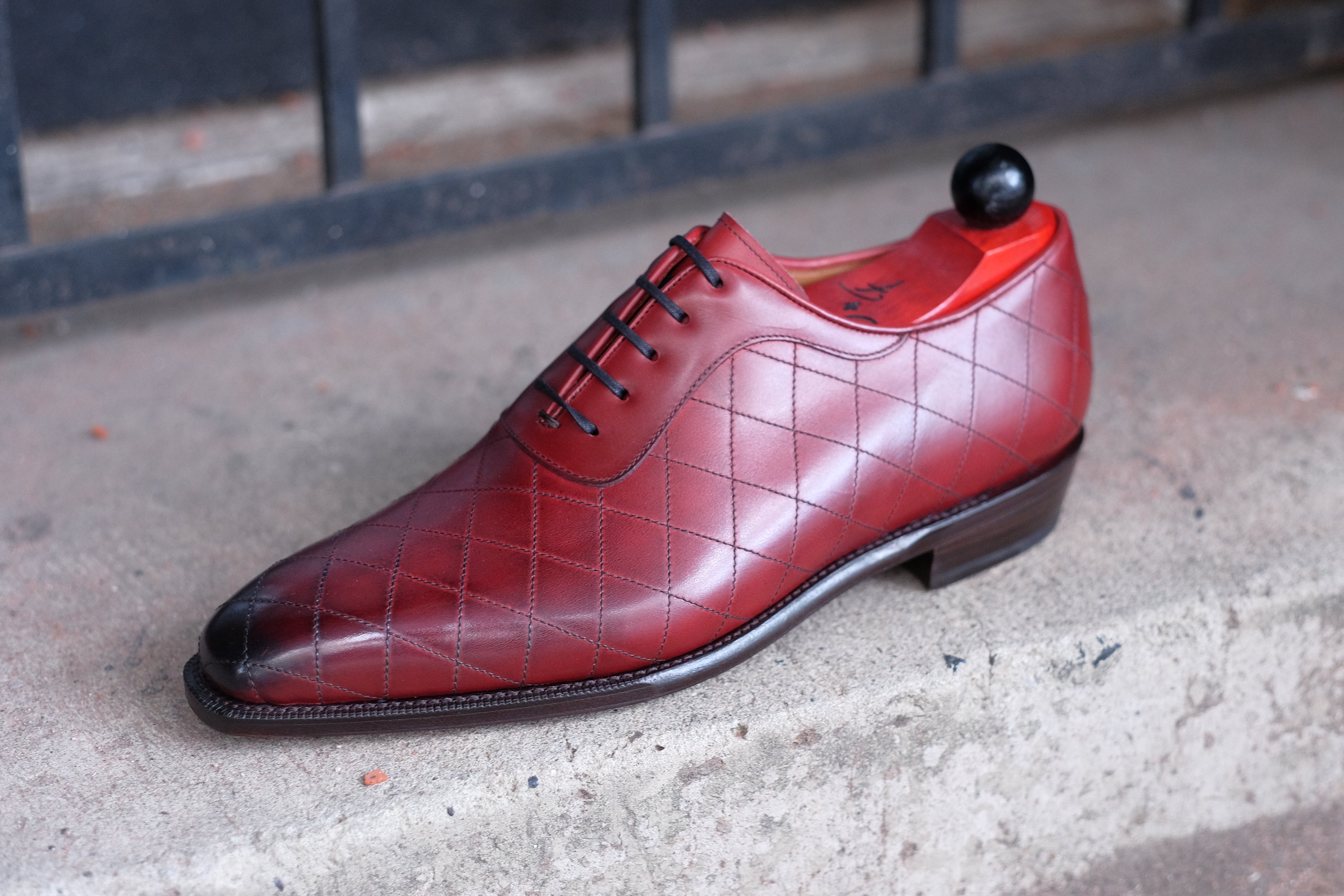 Spokane - MTO - Burnished Quilted Burgundy Calf - LPB Last - Single Leather Sole-Made To Order Quilted Adelaide Oxfords-J.FitzPatrick Footwear