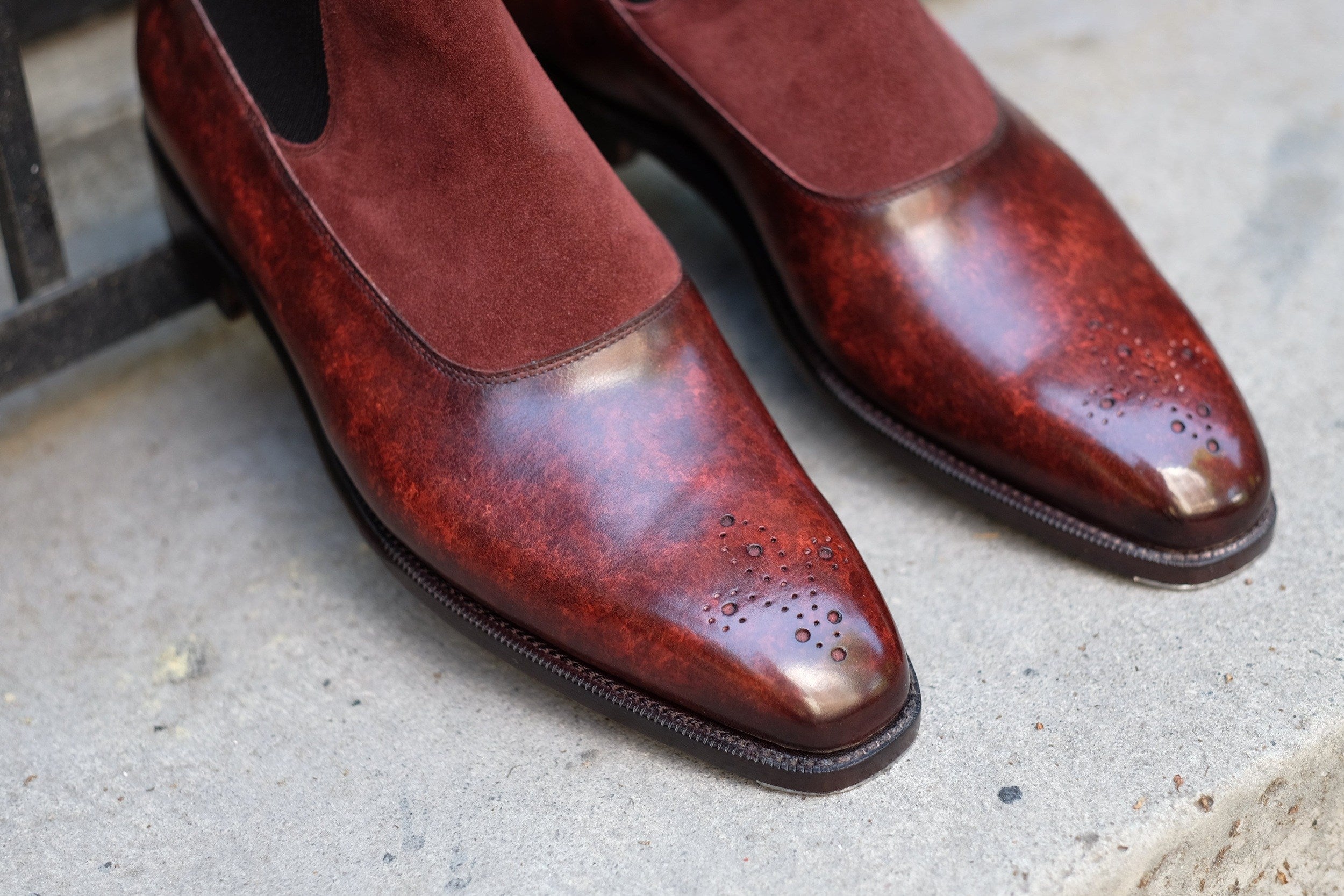 The RL - MTO - Walnut Marble Patina / Burgundy Suede - LPB Last - Single Leather Sole-Made To Order Chelsea Boots-J.FitzPatrick Footwear