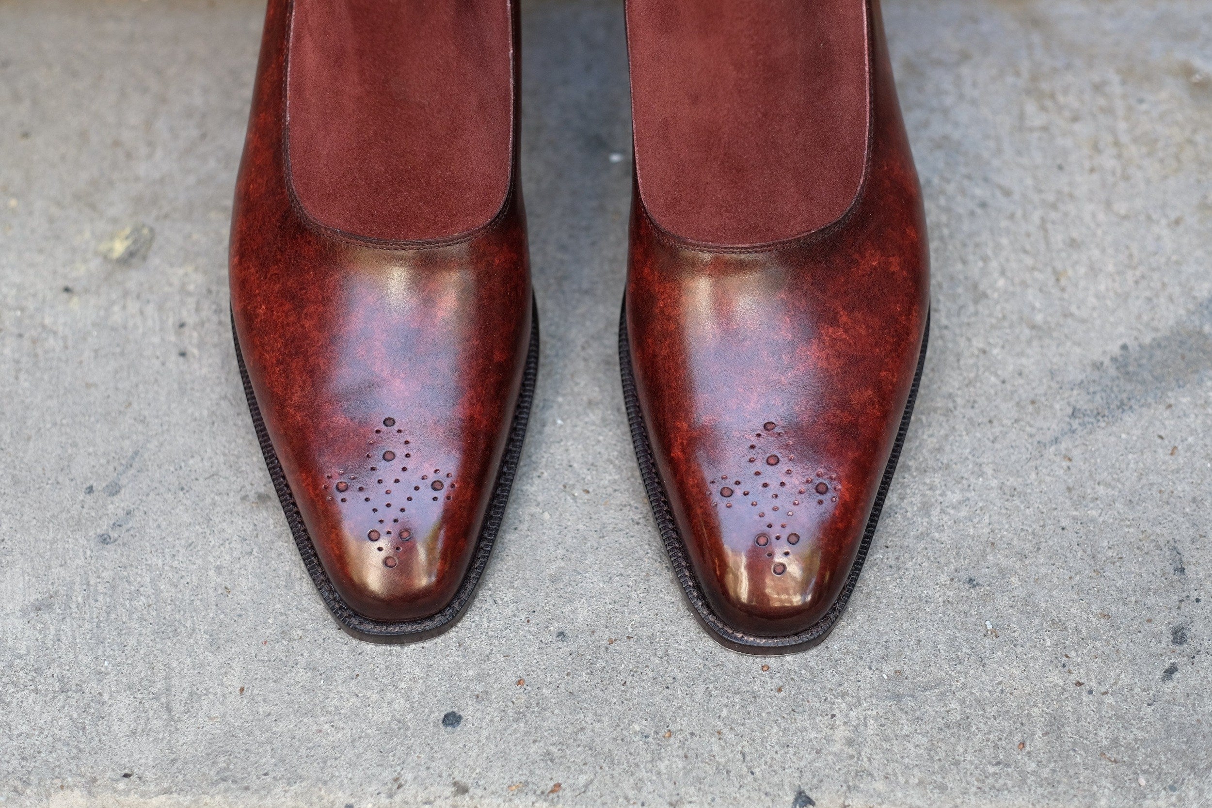 The RL - MTO - Walnut Marble Patina / Burgundy Suede - LPB Last - Single Leather Sole-Made To Order Chelsea Boots-J.FitzPatrick Footwear