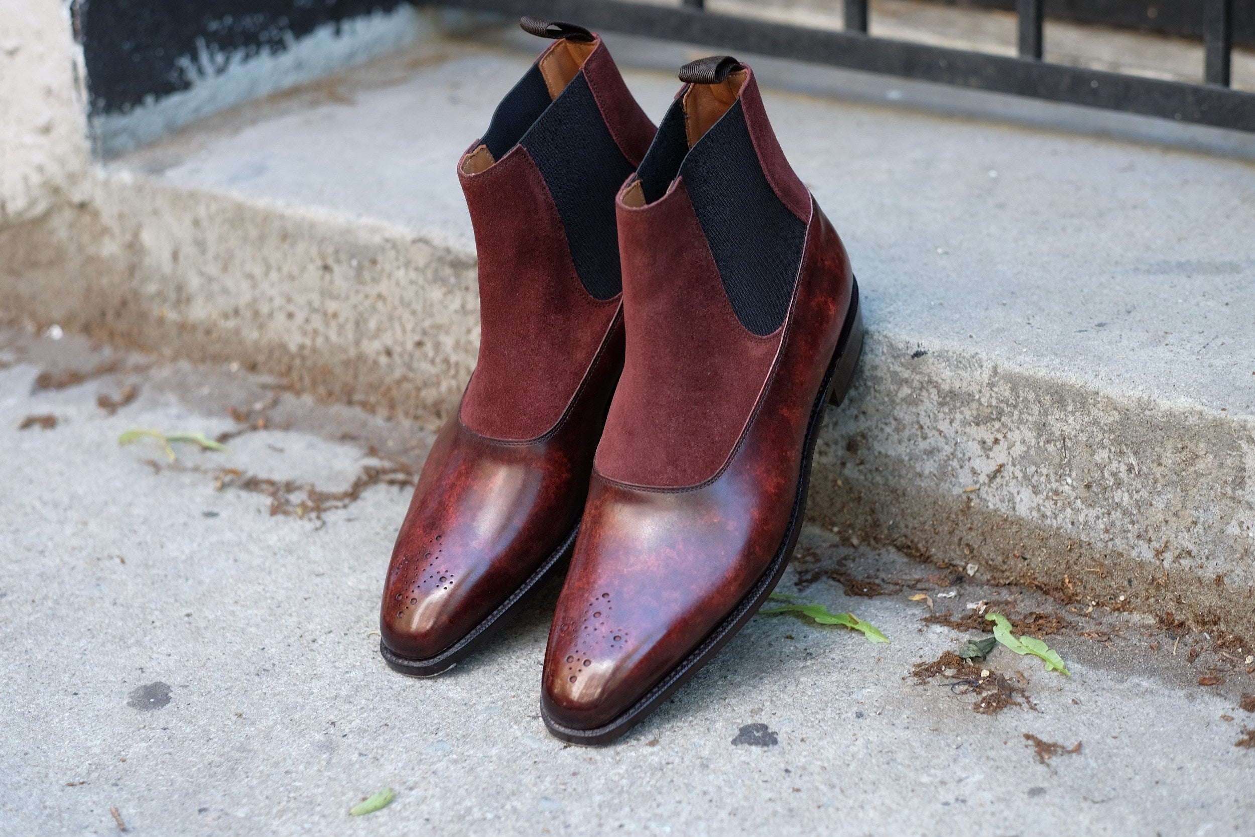 The RL - MTO - Walnut Marble Patina / Burgundy Suede - LPB Last - Single Leather Sole-Made To Order Chelsea Boots-J.FitzPatrick Footwear