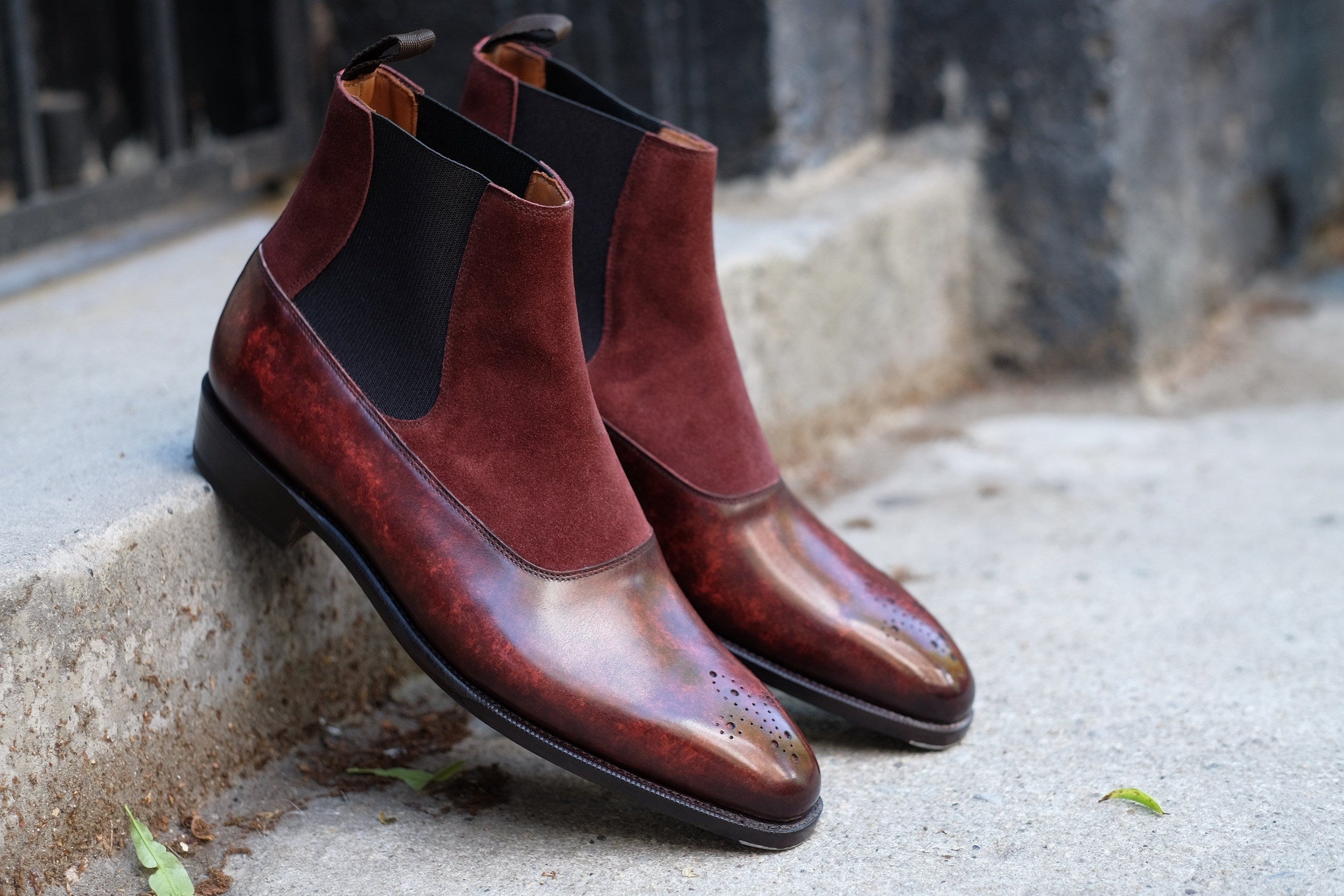 The RL - MTO - Walnut Marble Patina / Burgundy Suede - LPB Last - Single Leather Sole-Made To Order Chelsea Boots-J.FitzPatrick Footwear