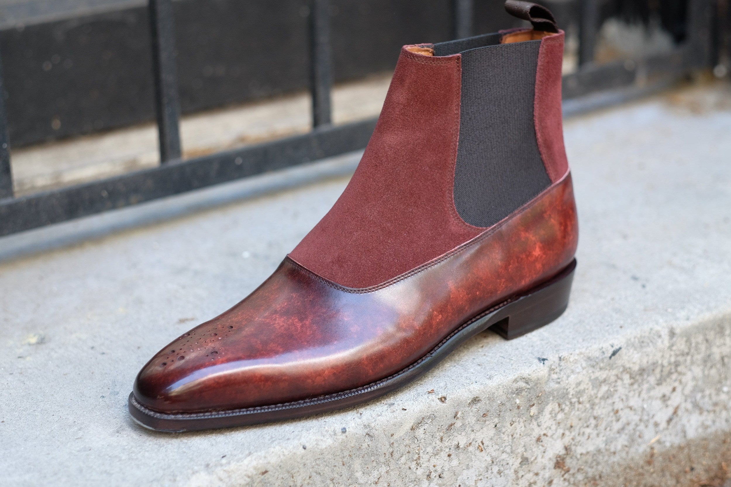 The RL - MTO - Walnut Marble Patina / Burgundy Suede - LPB Last - Single Leather Sole-Made To Order Chelsea Boots-J.FitzPatrick Footwear