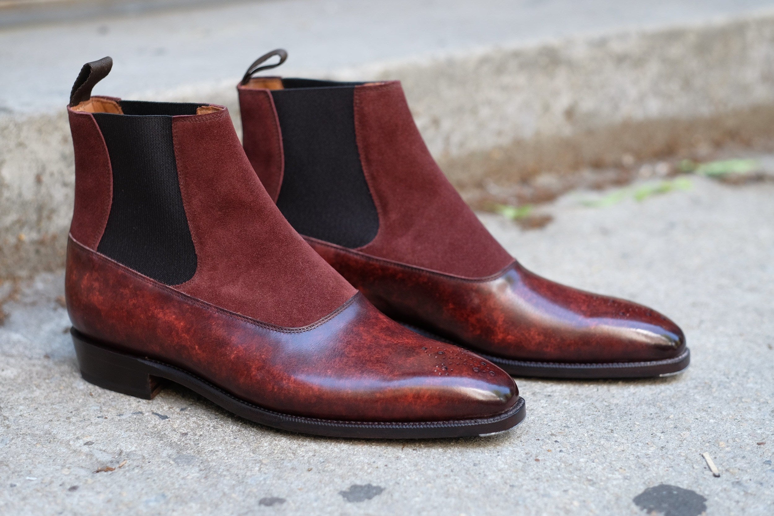 The RL - MTO - Walnut Marble Patina / Burgundy Suede - LPB Last - Single Leather Sole-Made To Order Chelsea Boots-J.FitzPatrick Footwear