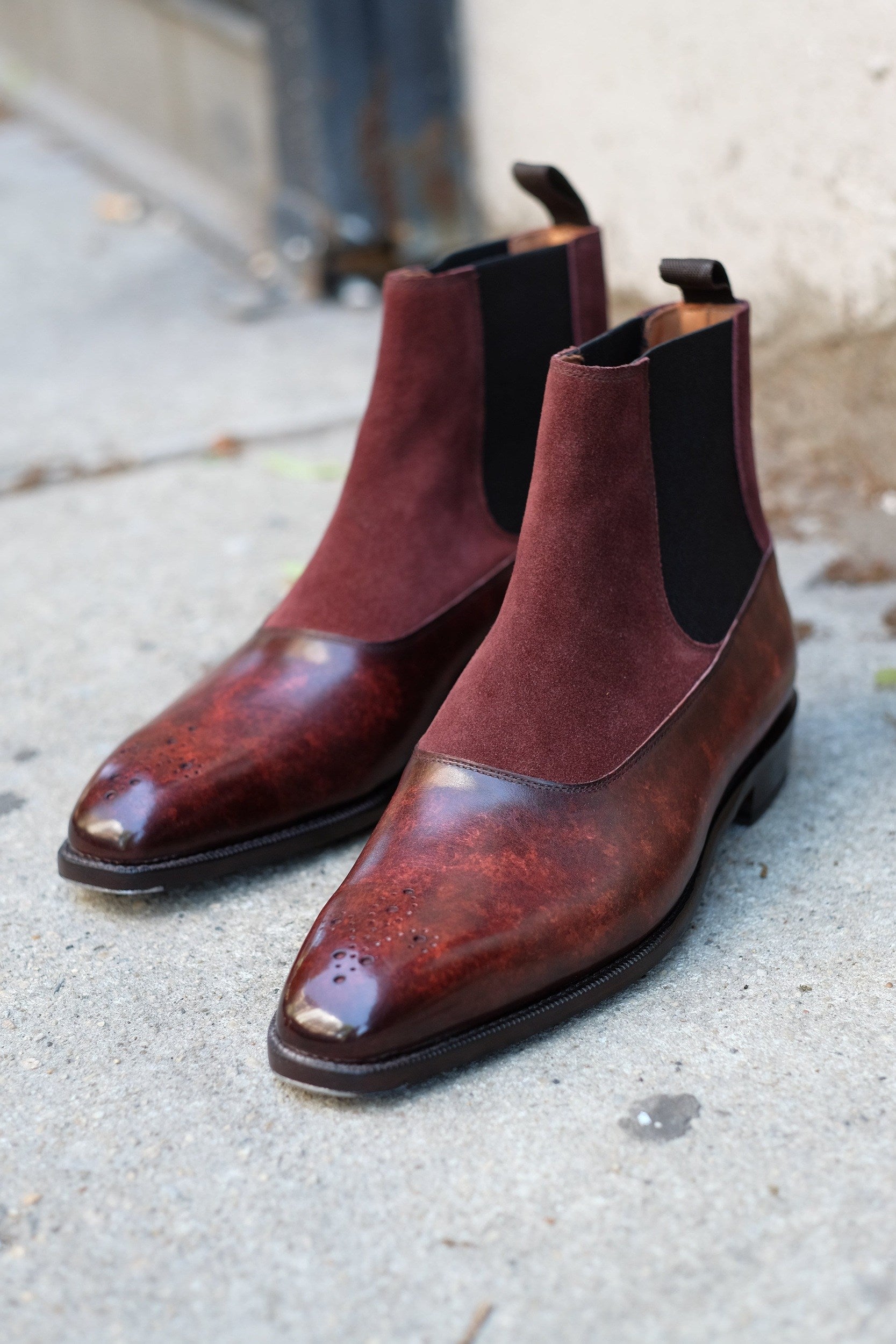 The RL - MTO - Walnut Marble Patina / Burgundy Suede - LPB Last - Single Leather Sole-Made To Order Chelsea Boots-J.FitzPatrick Footwear