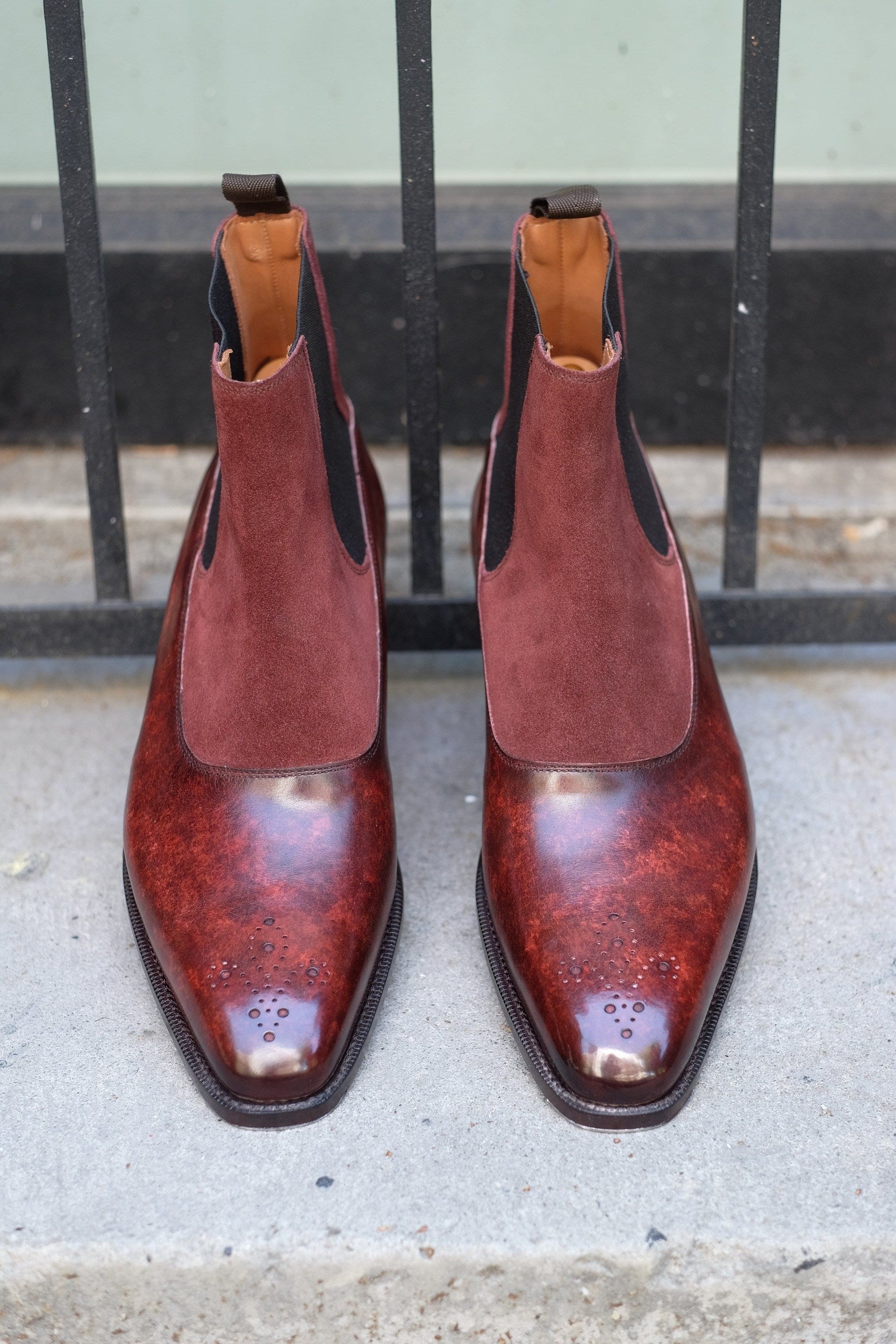The RL - MTO - Walnut Marble Patina / Burgundy Suede - LPB Last - Single Leather Sole-Made To Order Chelsea Boots-J.FitzPatrick Footwear
