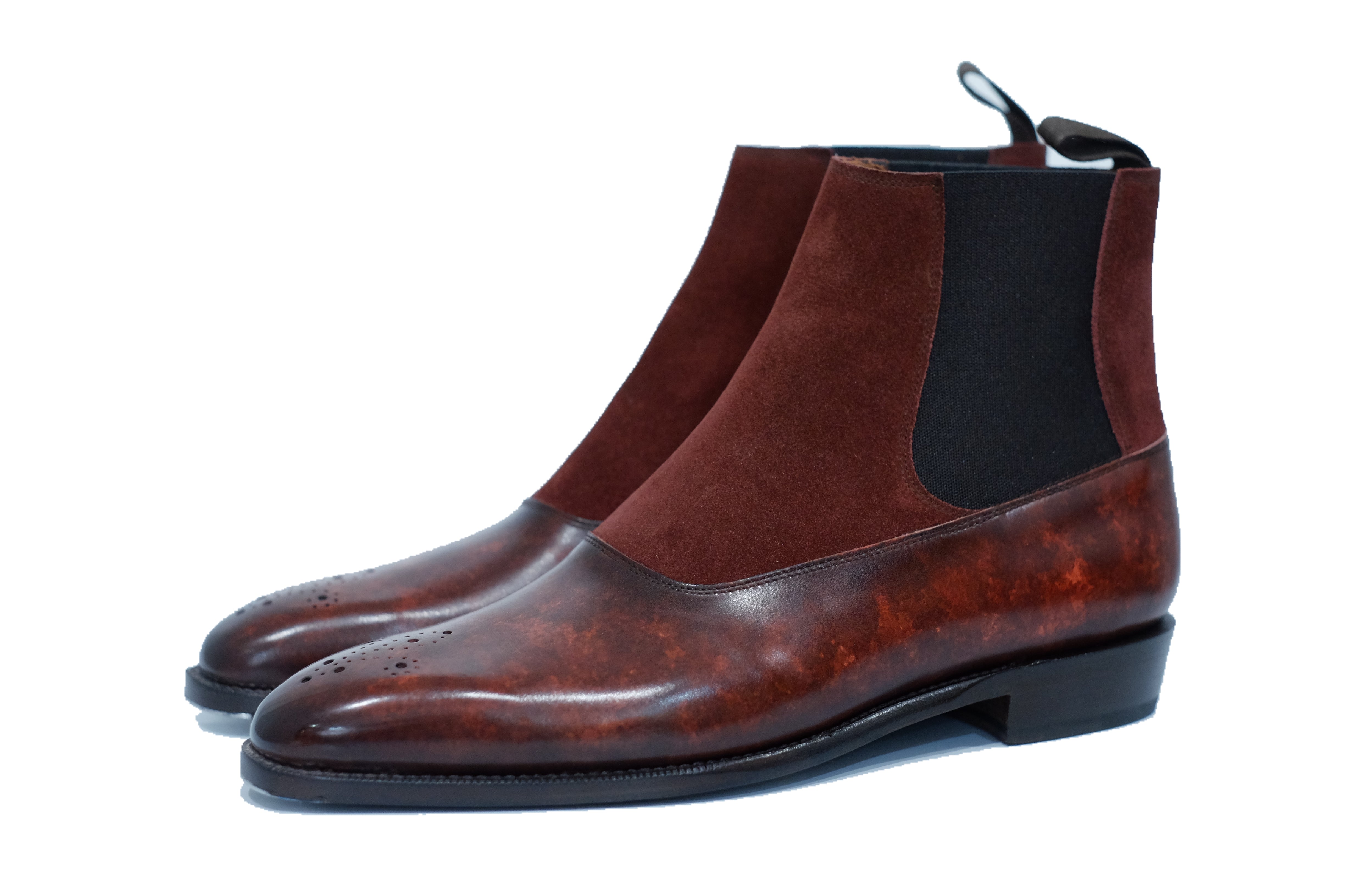 The RL - MTO - Walnut Marble Patina / Burgundy Suede - LPB Last - Single Leather Sole-Made To Order Chelsea Boots-J.FitzPatrick Footwear