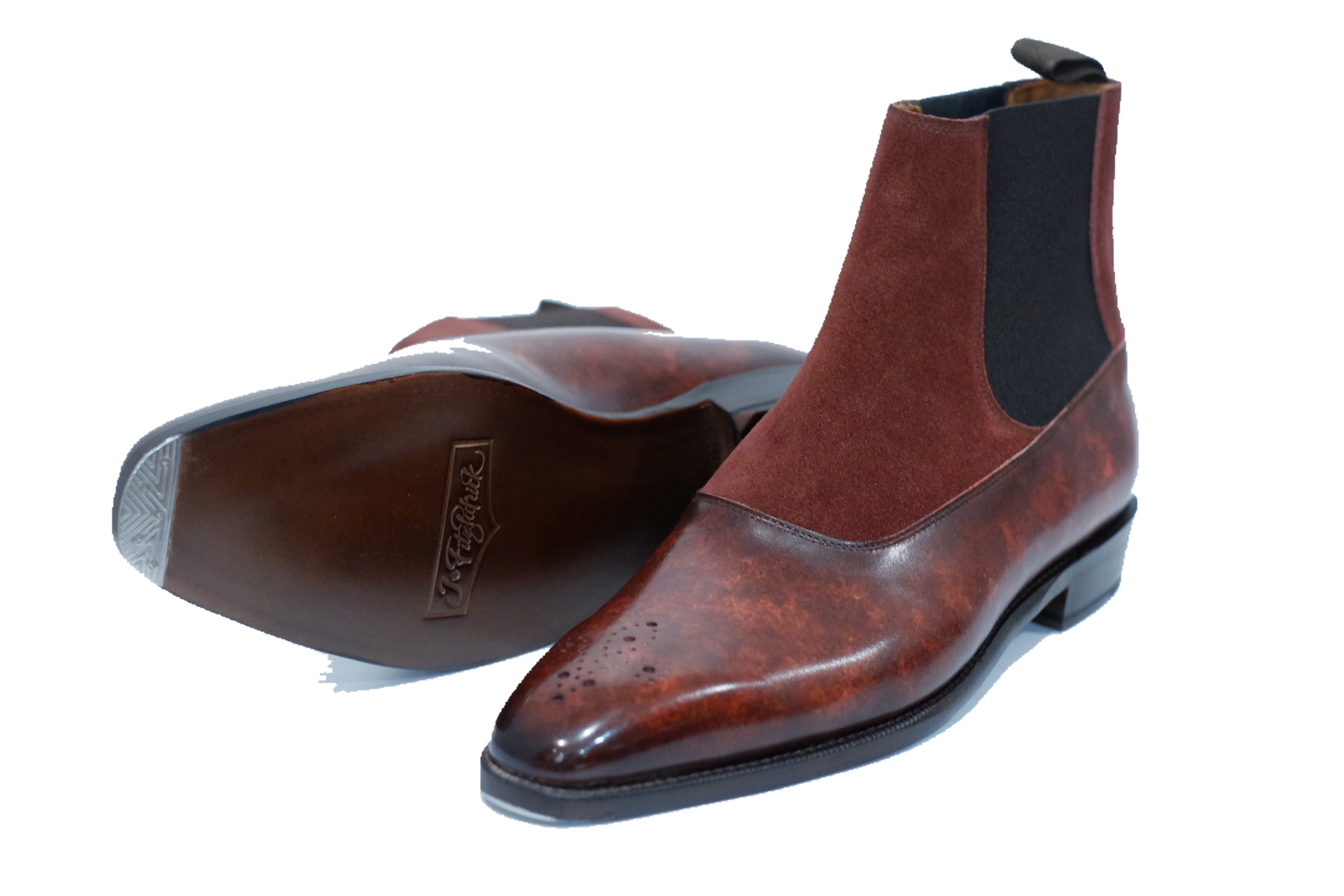 The RL - MTO - Walnut Marble Patina / Burgundy Suede - LPB Last - Single Leather Sole-Made To Order Chelsea Boots-J.FitzPatrick Footwear