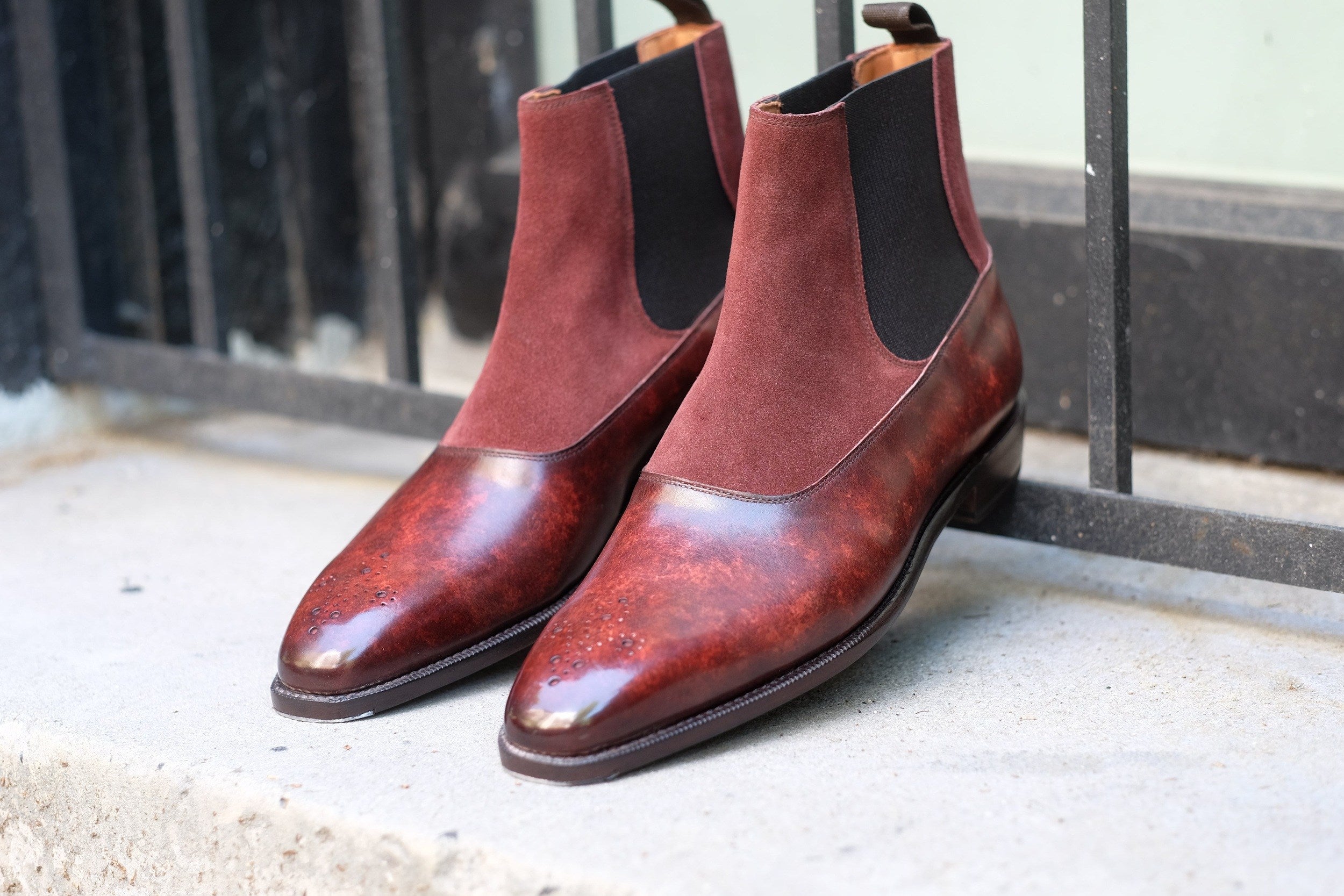 The RL - MTO - Walnut Marble Patina / Burgundy Suede - LPB Last - Single Leather Sole-Made To Order Chelsea Boots-J.FitzPatrick Footwear