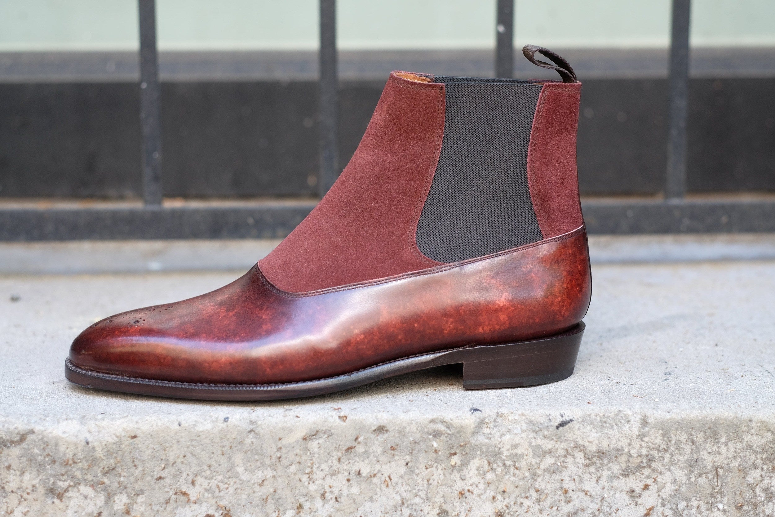 The RL - MTO - Walnut Marble Patina / Burgundy Suede - LPB Last - Single Leather Sole-Made To Order Chelsea Boots-J.FitzPatrick Footwear