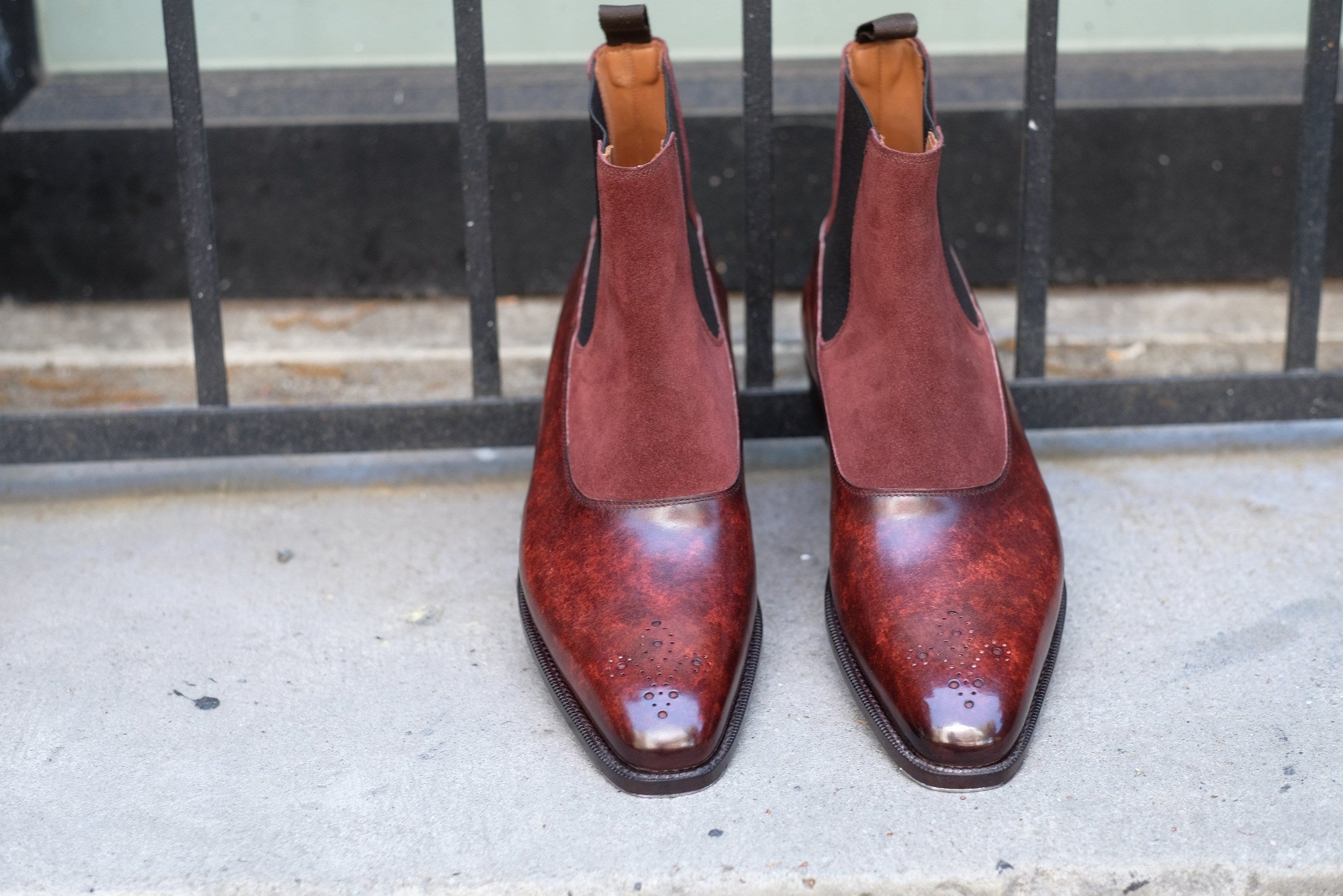 The RL - MTO - Walnut Marble Patina / Burgundy Suede - LPB Last - Single Leather Sole-Made To Order Chelsea Boots-J.FitzPatrick Footwear