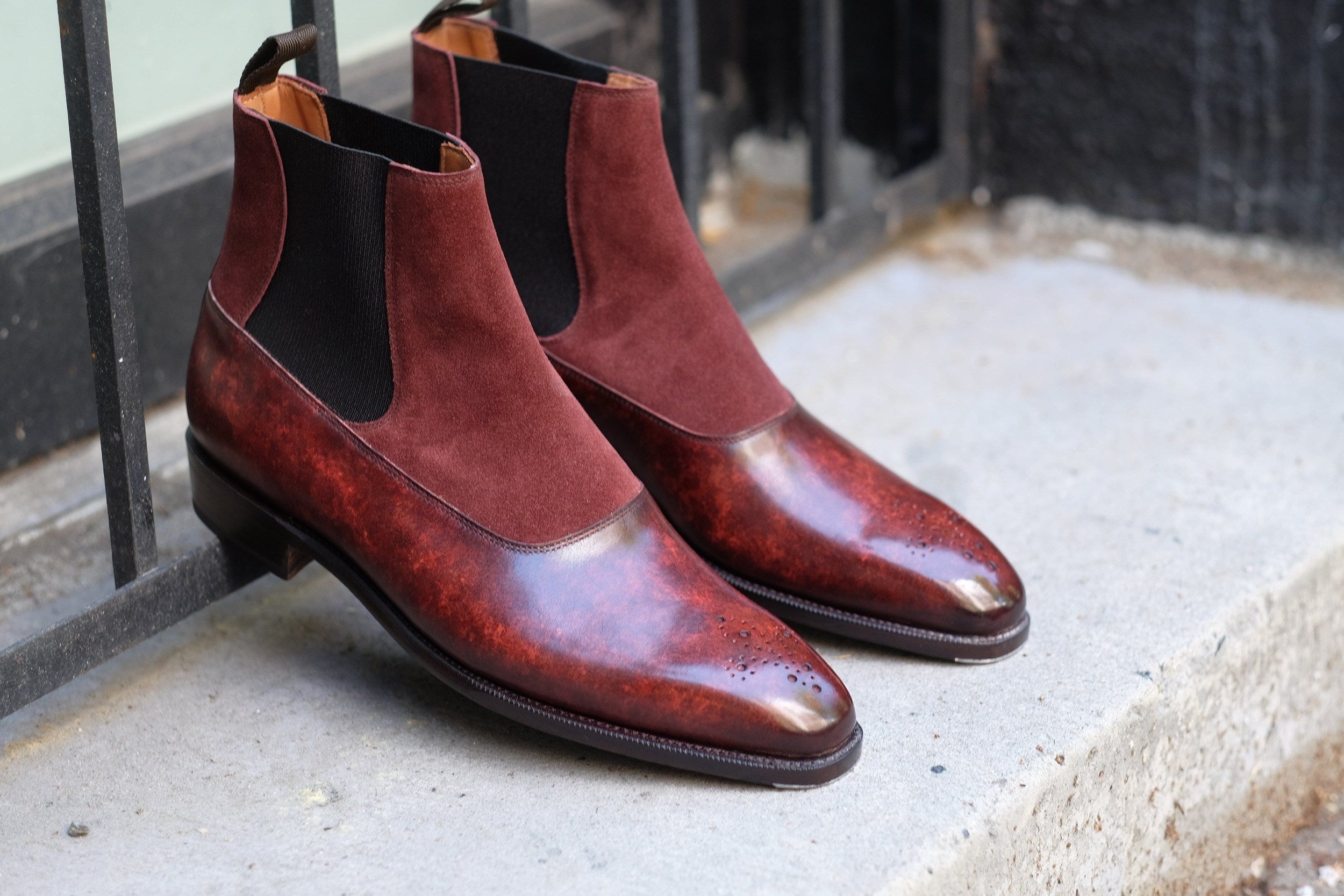 The RL - MTO - Walnut Marble Patina / Burgundy Suede - LPB Last - Single Leather Sole-Made To Order Chelsea Boots-J.FitzPatrick Footwear