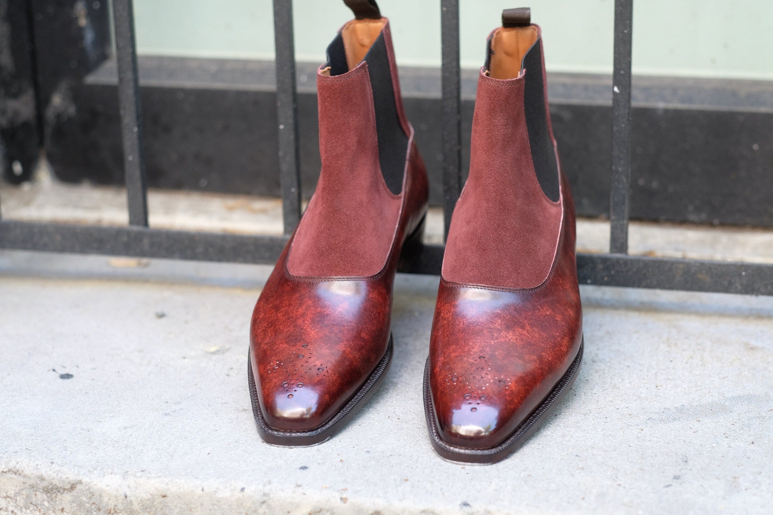The RL - MTO - Walnut Marble Patina / Burgundy Suede - LPB Last - Single Leather Sole-Made To Order Chelsea Boots-J.FitzPatrick Footwear