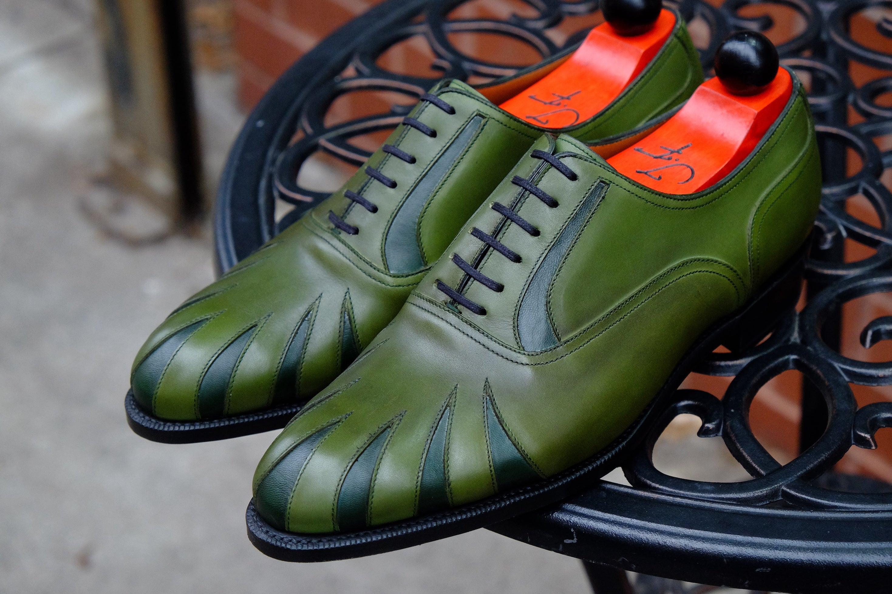 Tiger's Claw - MTO - Avocado Green Calf / Dark Green Calf - NGT Last - Single Leather Sole-Made To Order Split Toe Spectator Oxfords-J.FitzPatrick Footwear