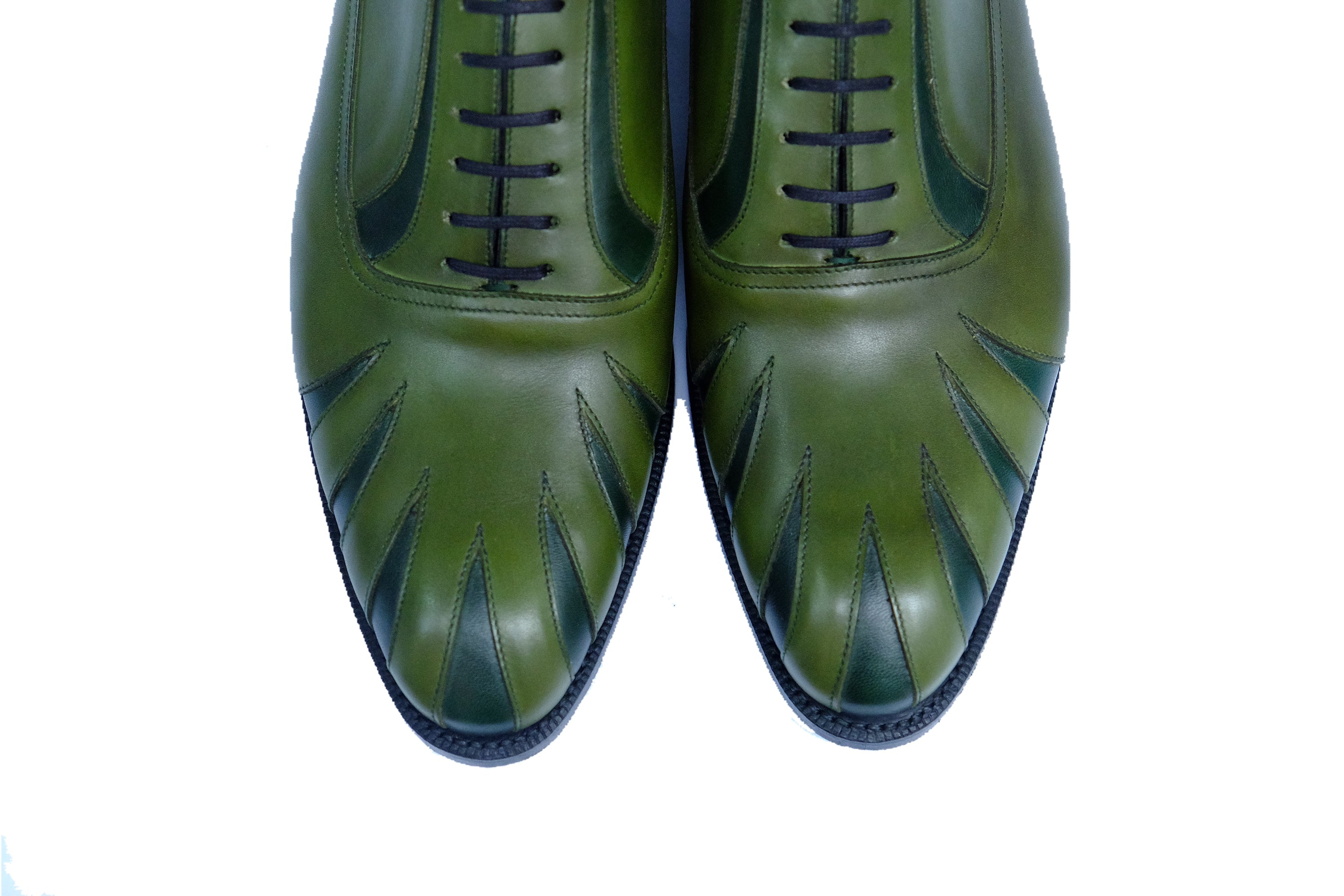 Tiger's Claw - MTO - Avocado Green Calf / Dark Green Calf - NGT Last - Single Leather Sole-Made To Order Split Toe Spectator Oxfords-J.FitzPatrick Footwear