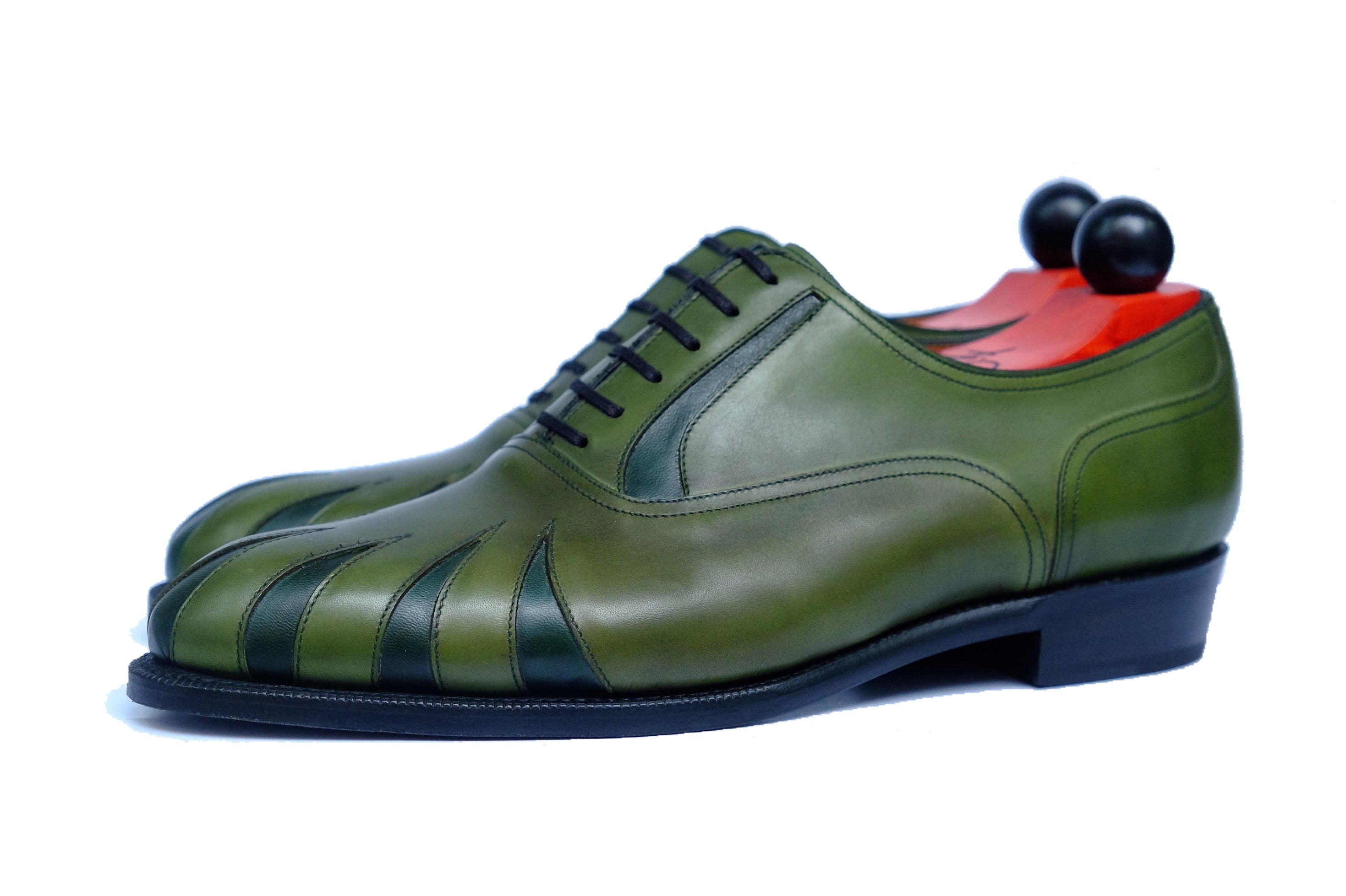 Tiger's Claw - MTO - Avocado Green Calf / Dark Green Calf - NGT Last - Single Leather Sole-Made To Order Split Toe Spectator Oxfords-J.FitzPatrick Footwear