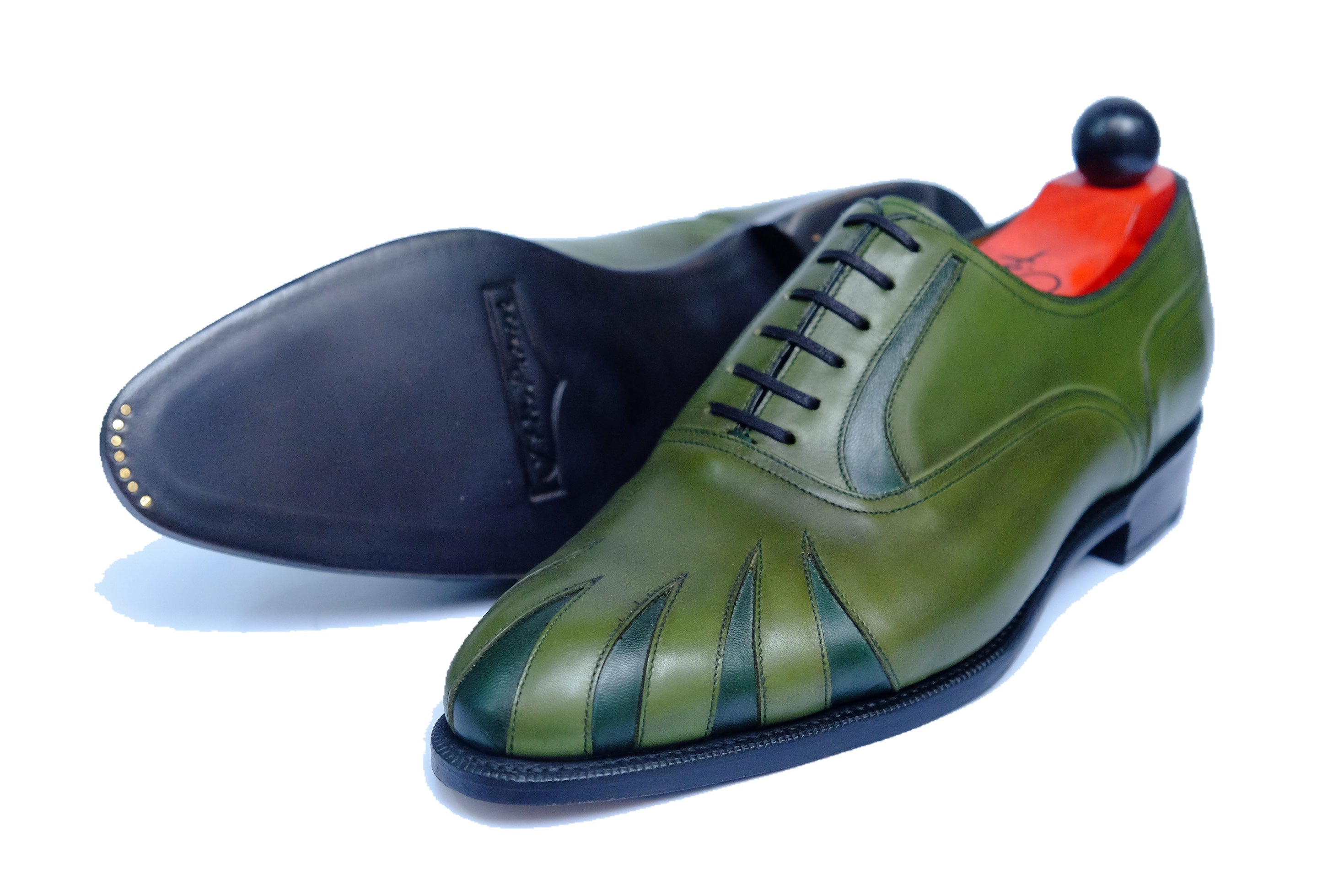 Tiger's Claw - MTO - Avocado Green Calf / Dark Green Calf - NGT Last - Single Leather Sole-Made To Order Split Toe Spectator Oxfords-J.FitzPatrick Footwear