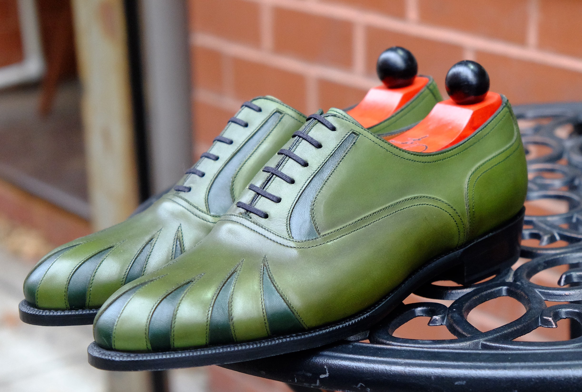 Tiger's Claw - MTO - Avocado Green Calf / Dark Green Calf - NGT Last - Single Leather Sole-Made To Order Split Toe Spectator Oxfords-J.FitzPatrick Footwear