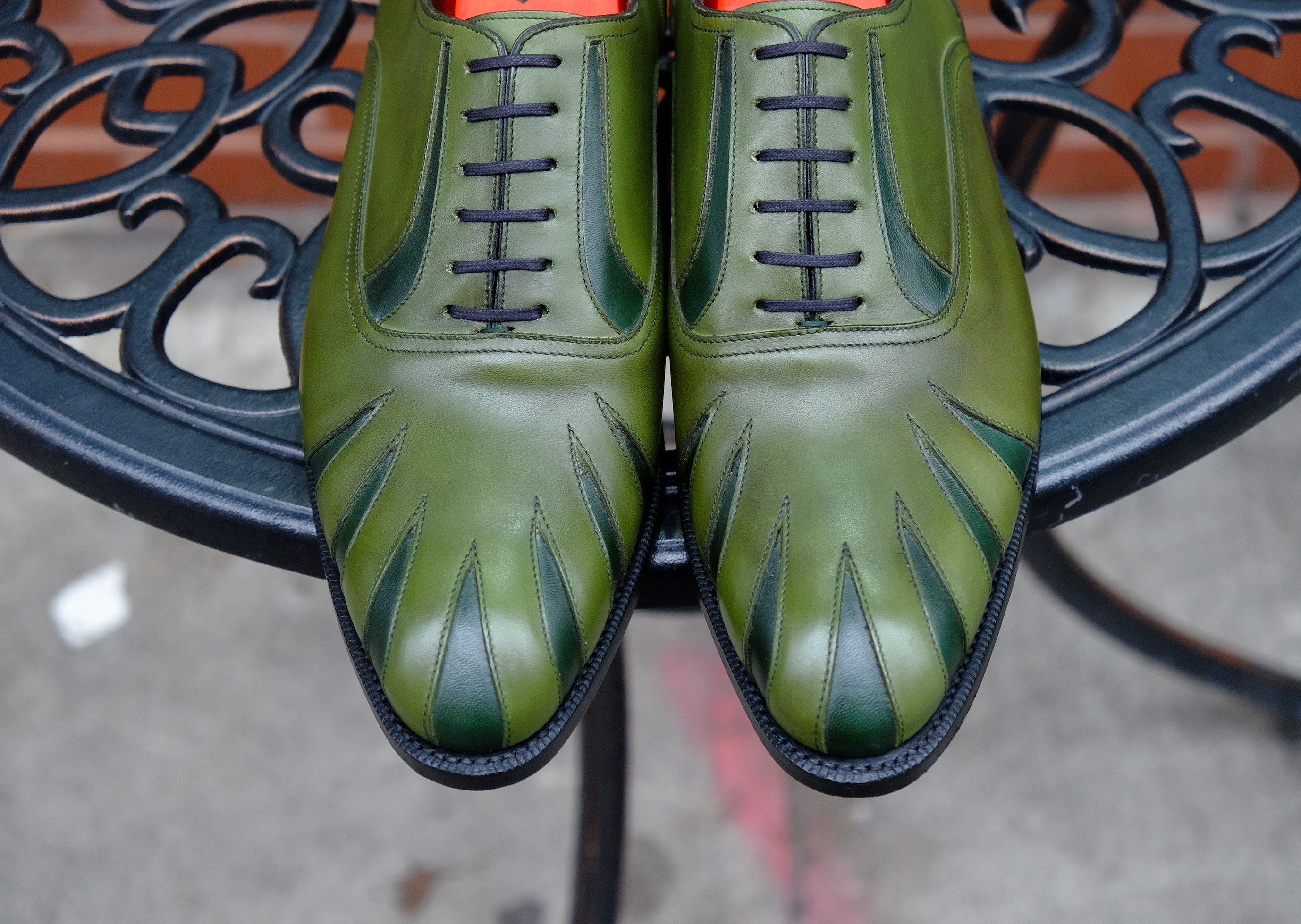 Tiger's Claw - MTO - Avocado Green Calf / Dark Green Calf - NGT Last - Single Leather Sole-Made To Order Split Toe Spectator Oxfords-J.FitzPatrick Footwear