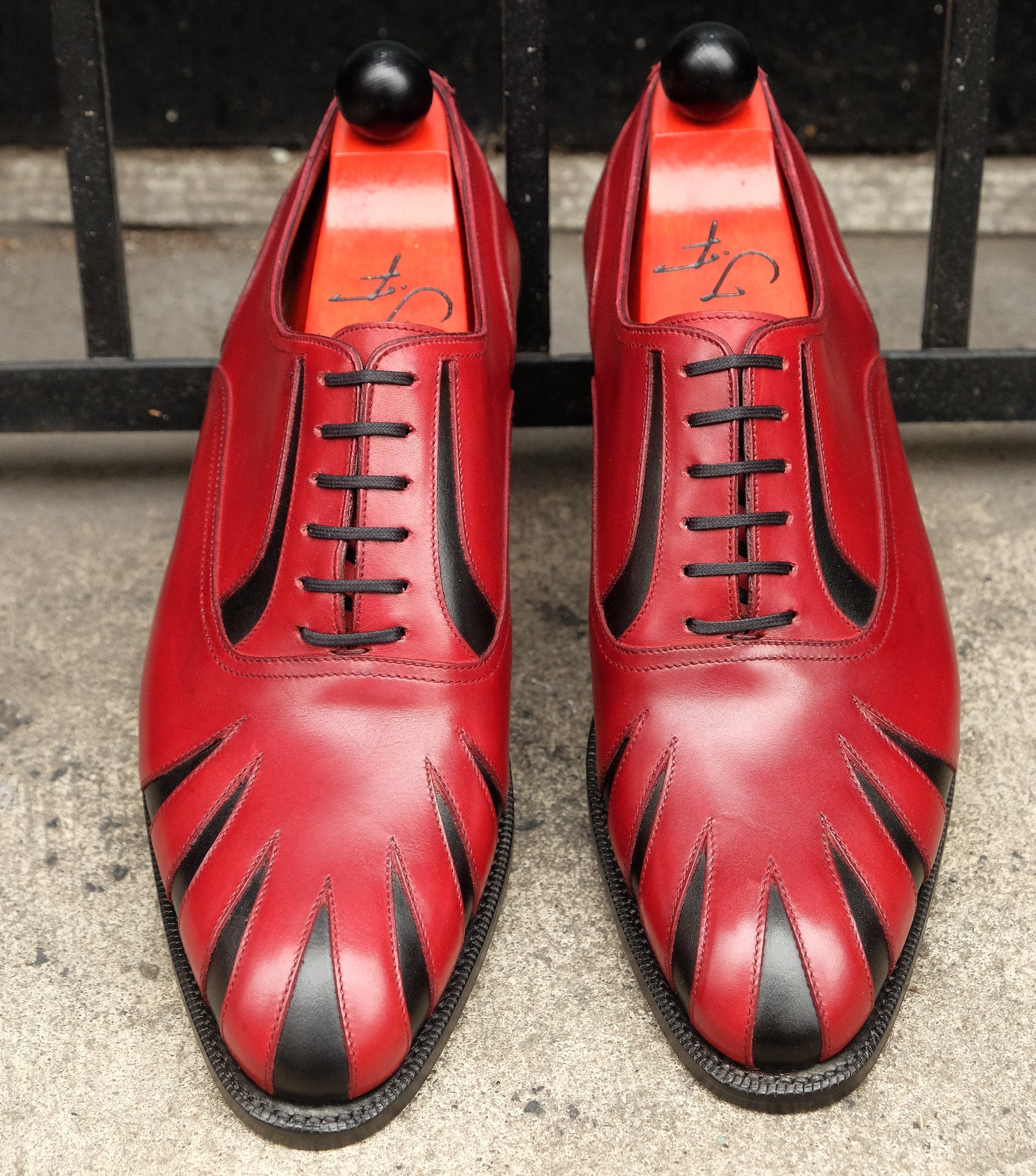 Tiger's Claw - MTO - Burgundy Calf / Black Calf - NGT Last - Single Leather Sole-Made To Order Split Toe Spectator Oxfords-J.FitzPatrick Footwear