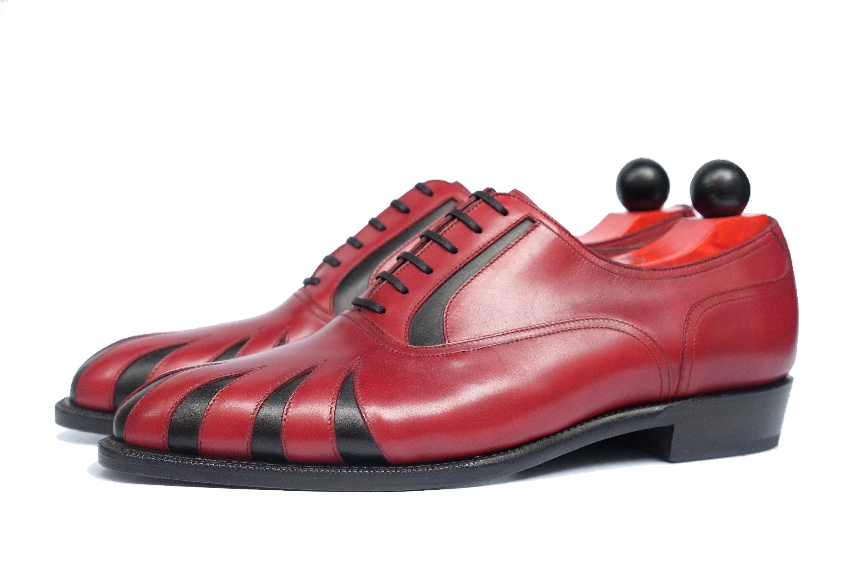 Tiger's Claw - MTO - Burgundy Calf / Black Calf - NGT Last - Single Leather Sole-Made To Order Split Toe Spectator Oxfords-J.FitzPatrick Footwear