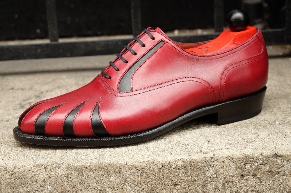 Tiger's Claw - MTO - Burgundy Calf / Black Calf - NGT Last - Single Leather Sole-Made To Order Split Toe Spectator Oxfords-J.FitzPatrick Footwear