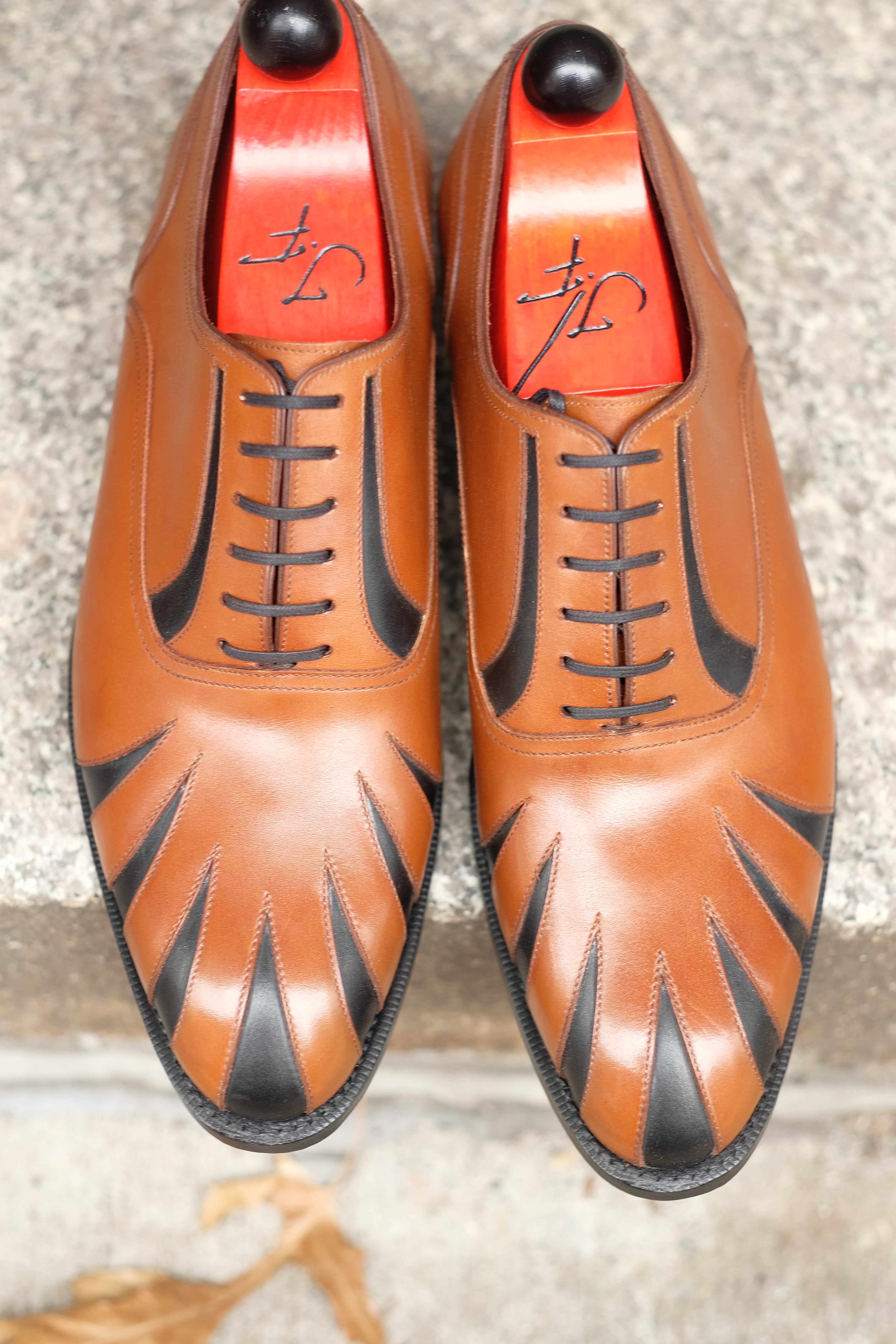 Tiger's Claw - MTO - Maple Calf / Black Calf - NGT Last - Single Leather Sole-Made To Order Split Toe Spectator Oxfords-J.FitzPatrick Footwear