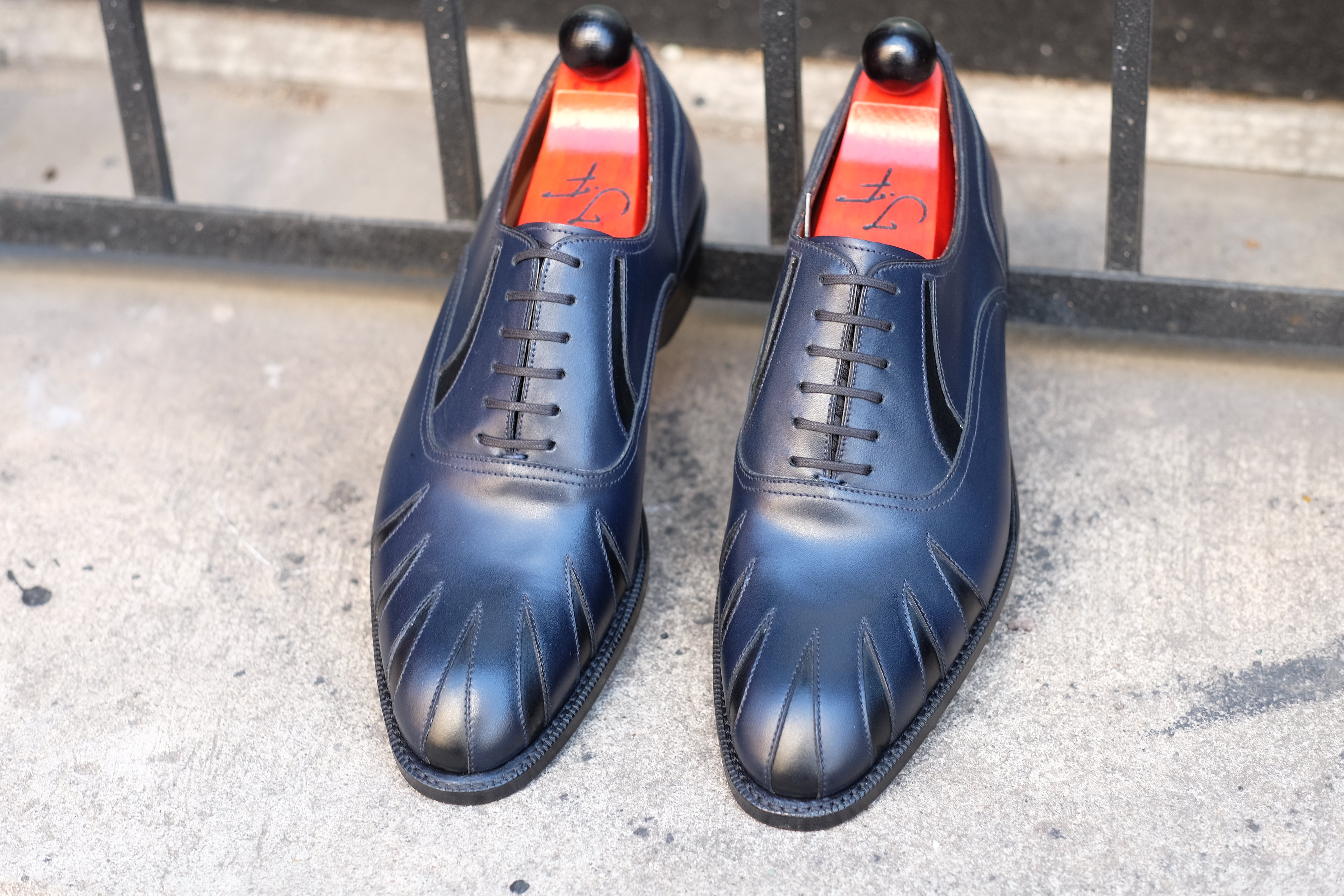 Tiger's Claw - MTO - Midnight Calf / Black Calf - NGT Last - Single Leather Sole-Made To Order Split Toe Spectator Oxfords-J.FitzPatrick Footwear