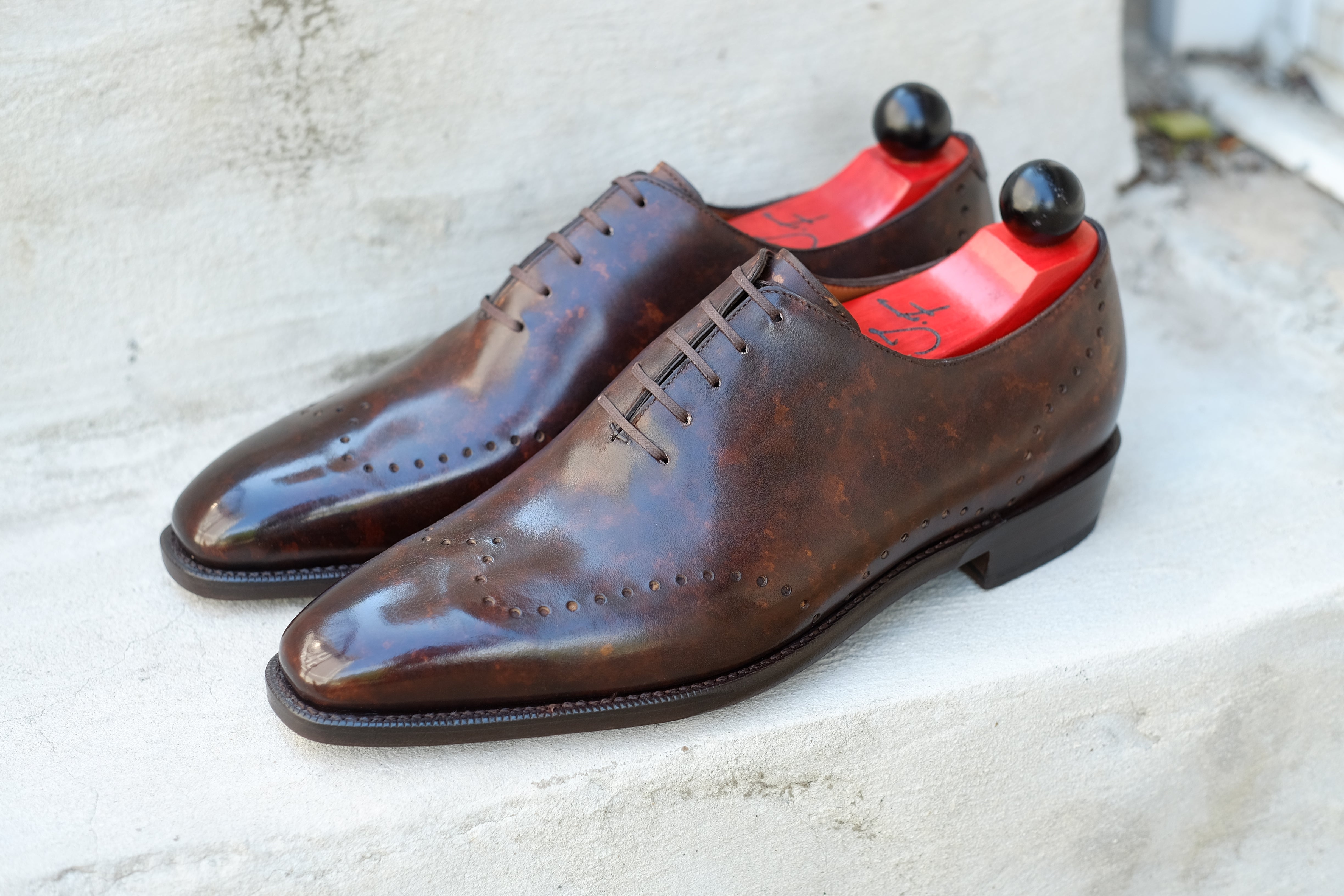 Tony II - Dark Brown Marble Patina - PRE ORDER-Wholecut Oxfords-J.FitzPatrick Footwear