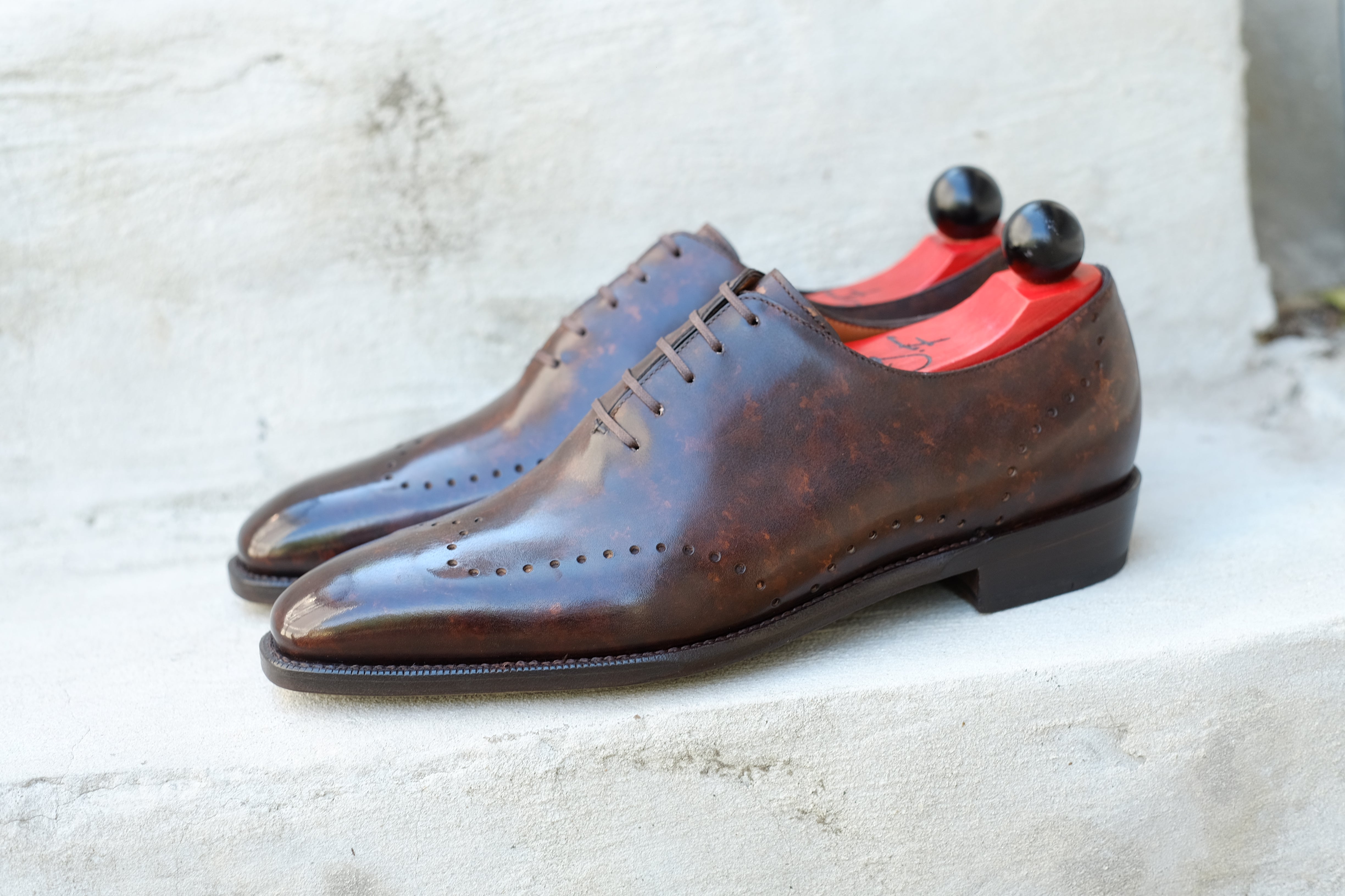 Tony II - Dark Brown Marble Patina - PRE ORDER-Wholecut Oxfords-J.FitzPatrick Footwear