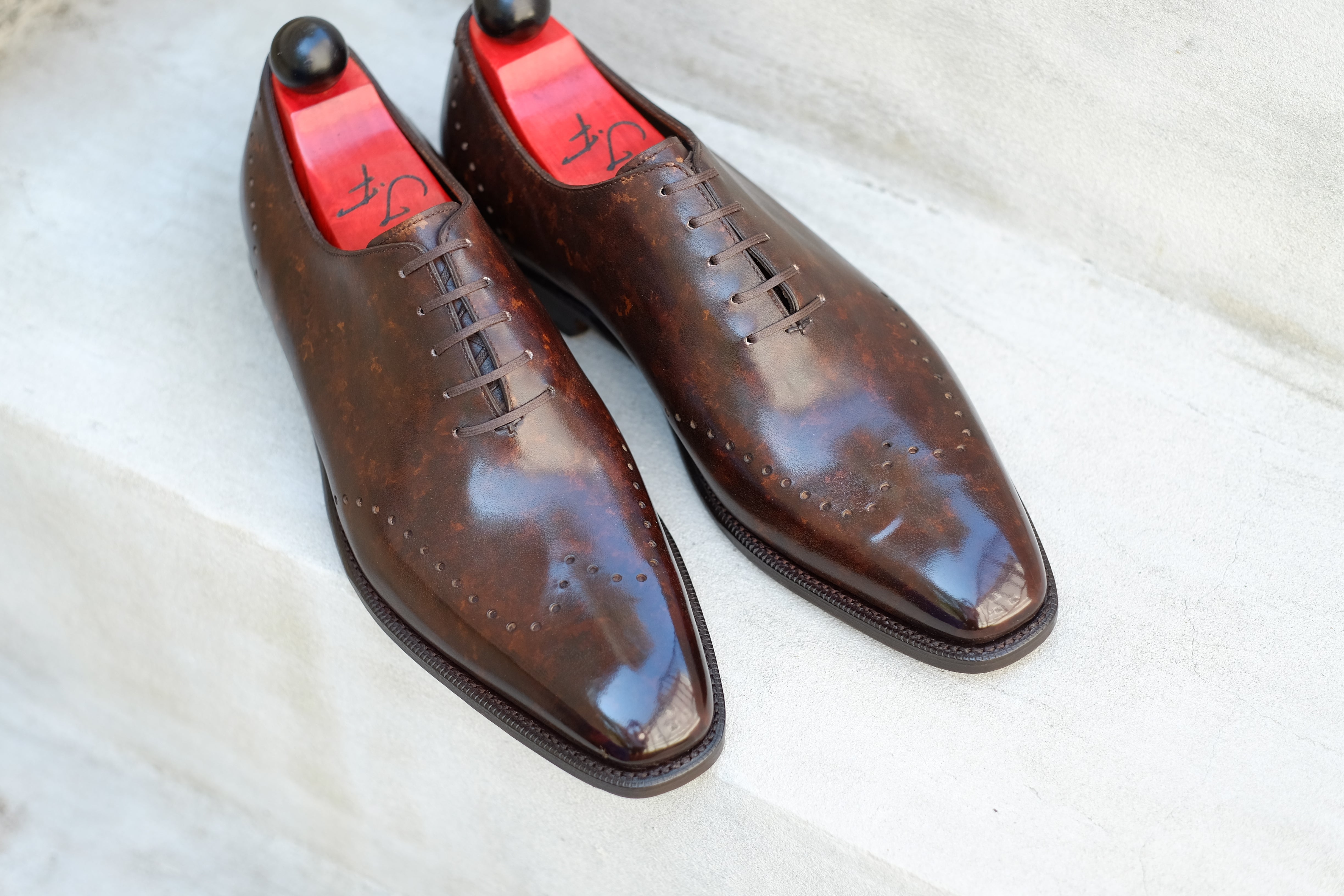 Tony II - Dark Brown Marble Patina - PRE ORDER-Wholecut Oxfords-J.FitzPatrick Footwear