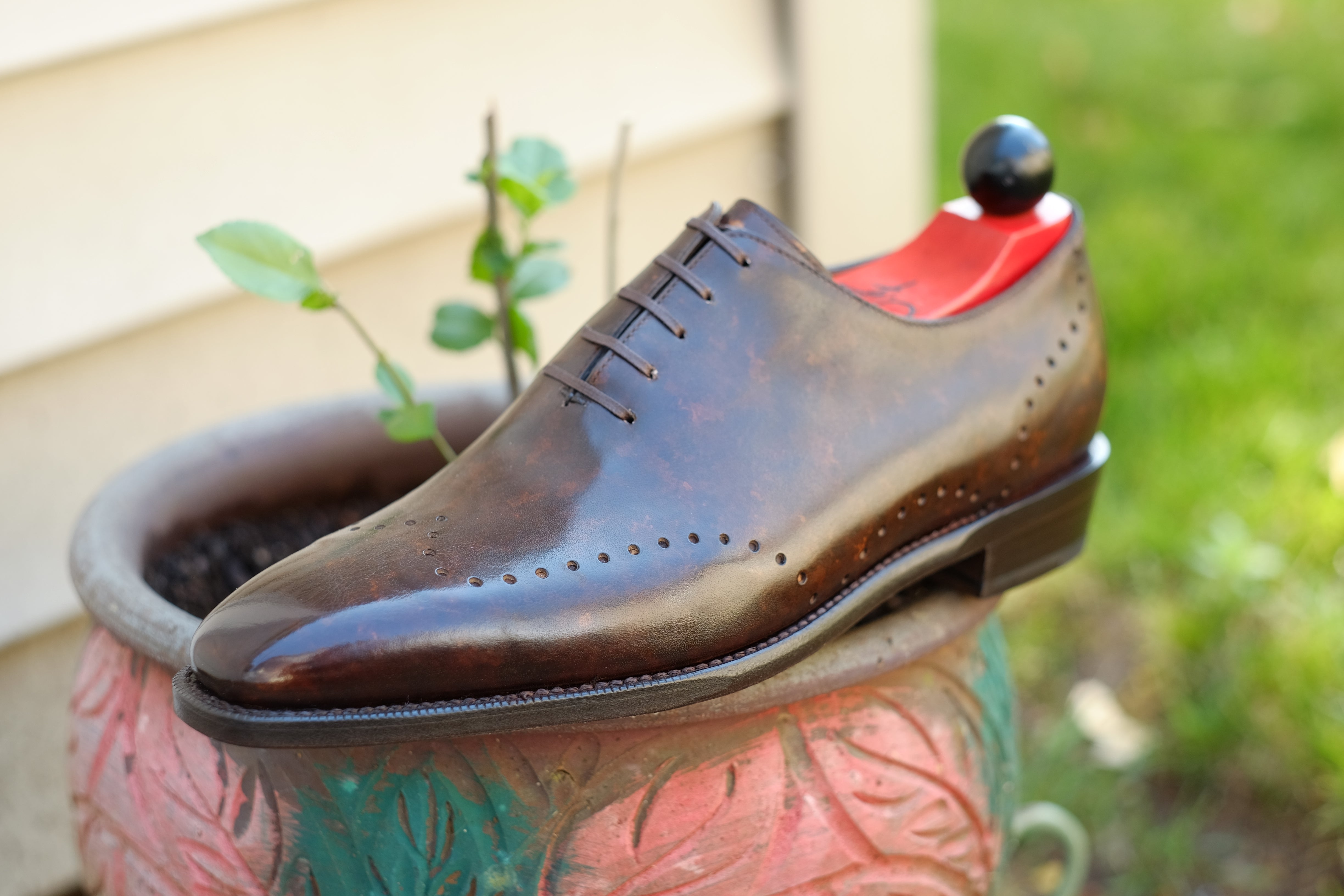 Tony II - Dark Brown Marble Patina - PRE ORDER-Wholecut Oxfords-J.FitzPatrick Footwear