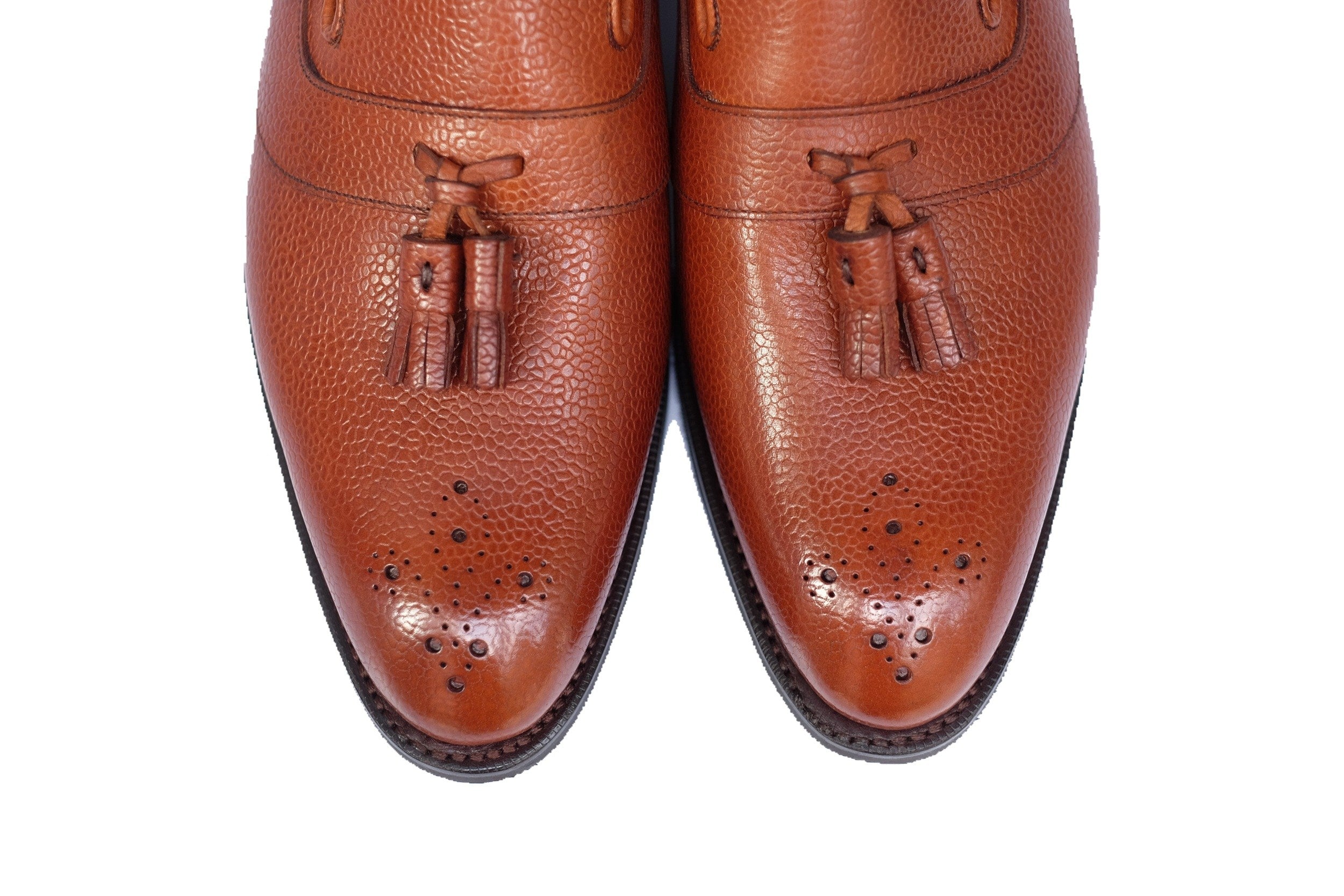 Walla Walla - MTO - Tan Grain - NGT Last - Single City Rubber Sole-Made To Order Tassel Strap Loafer Medallion-J.FitzPatrick Footwear