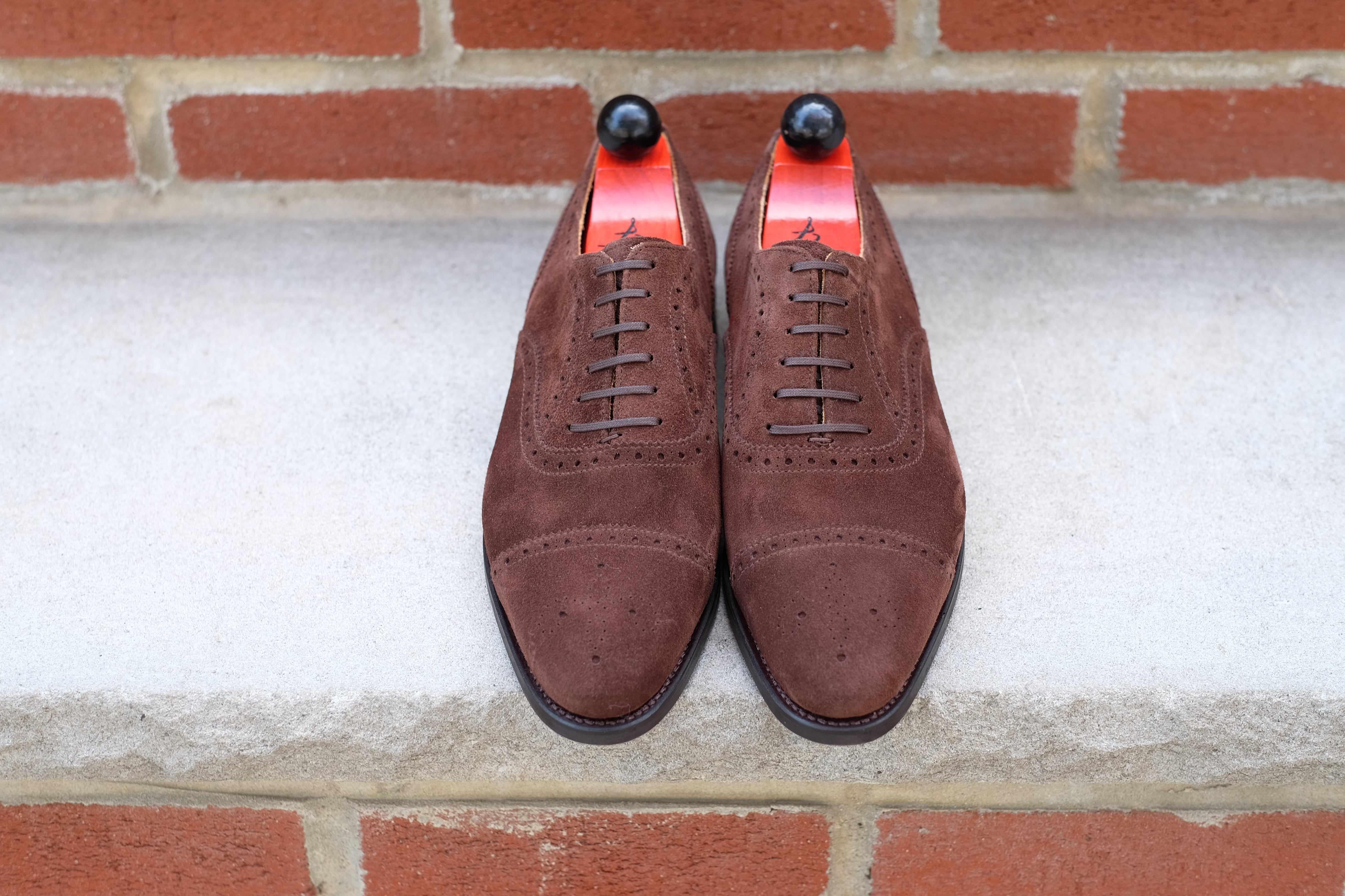Wenatchee - Mocha Suede-Captoe Cap Toe Brogue Oxfords-J.FitzPatrick Footwear